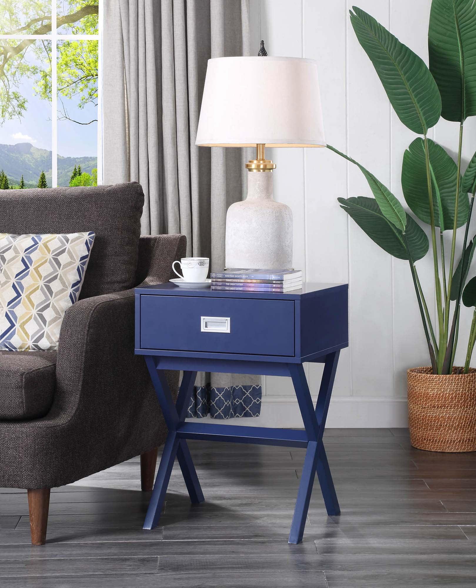 Cobalt Blue Pine and MDF Rectangular End Table with Storage