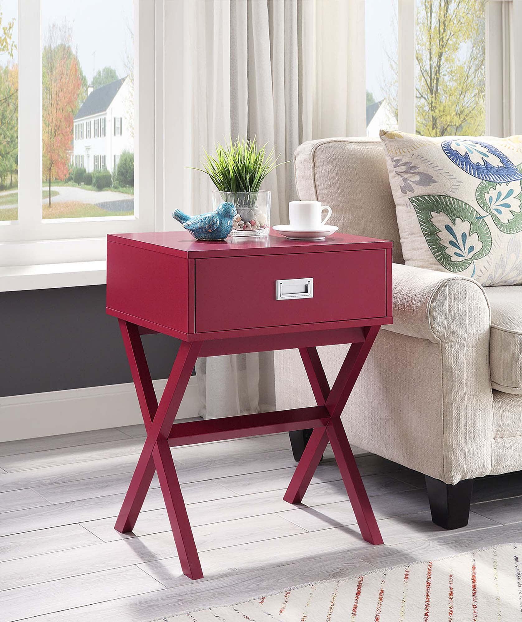 Cranberry Red Wood End Table with Storage Drawer