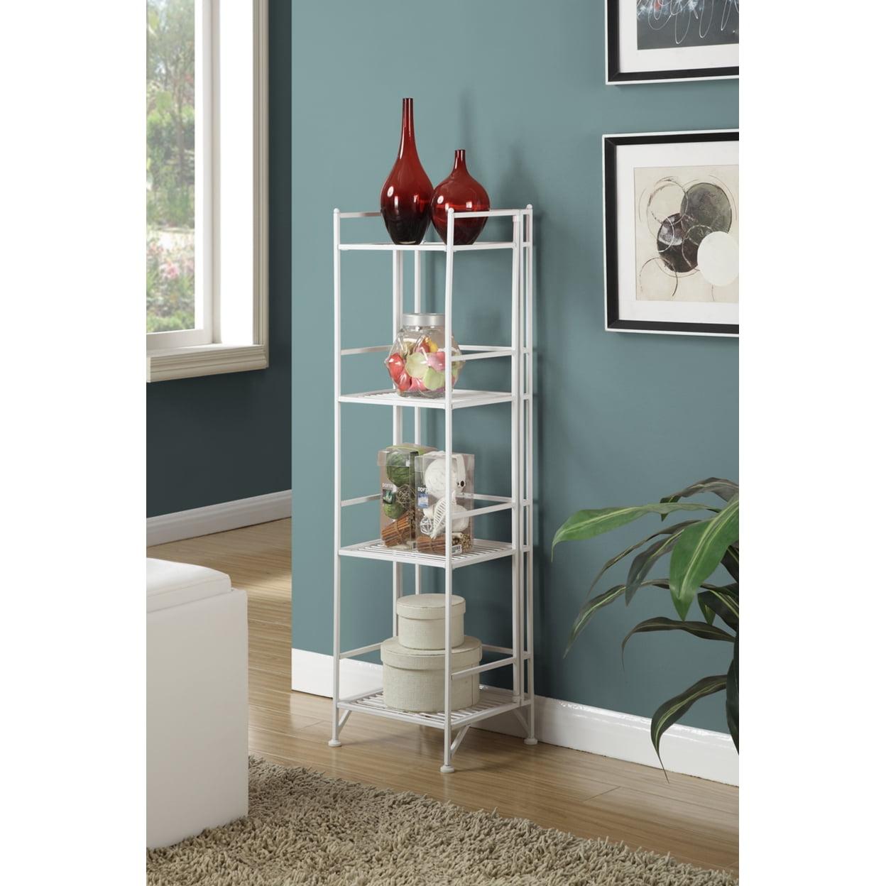 Adjustable White 4-Tier Foldable Metal Bookshelf