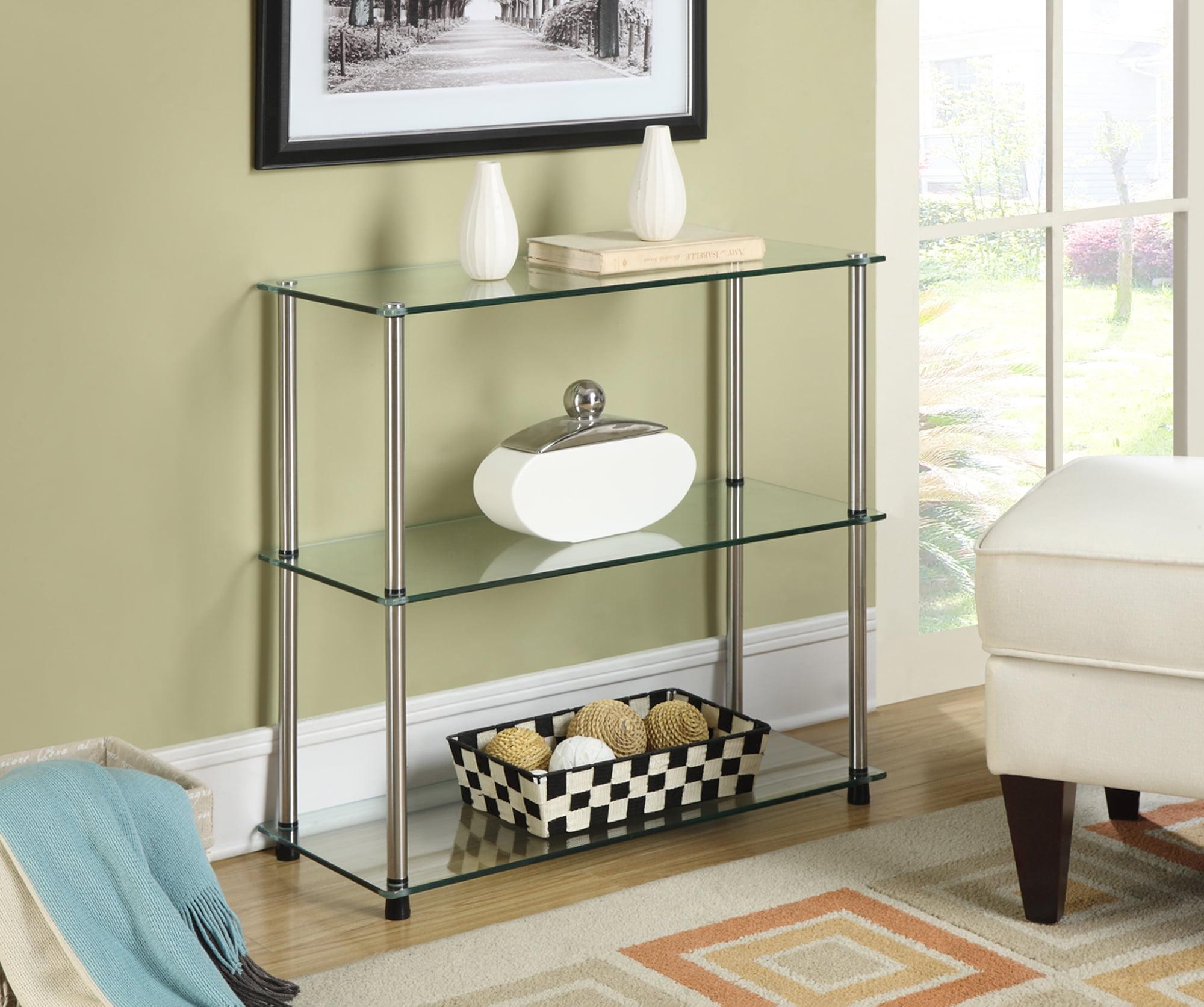 Elegant Modern 28" Clear Glass 3-Shelf Bookcase
