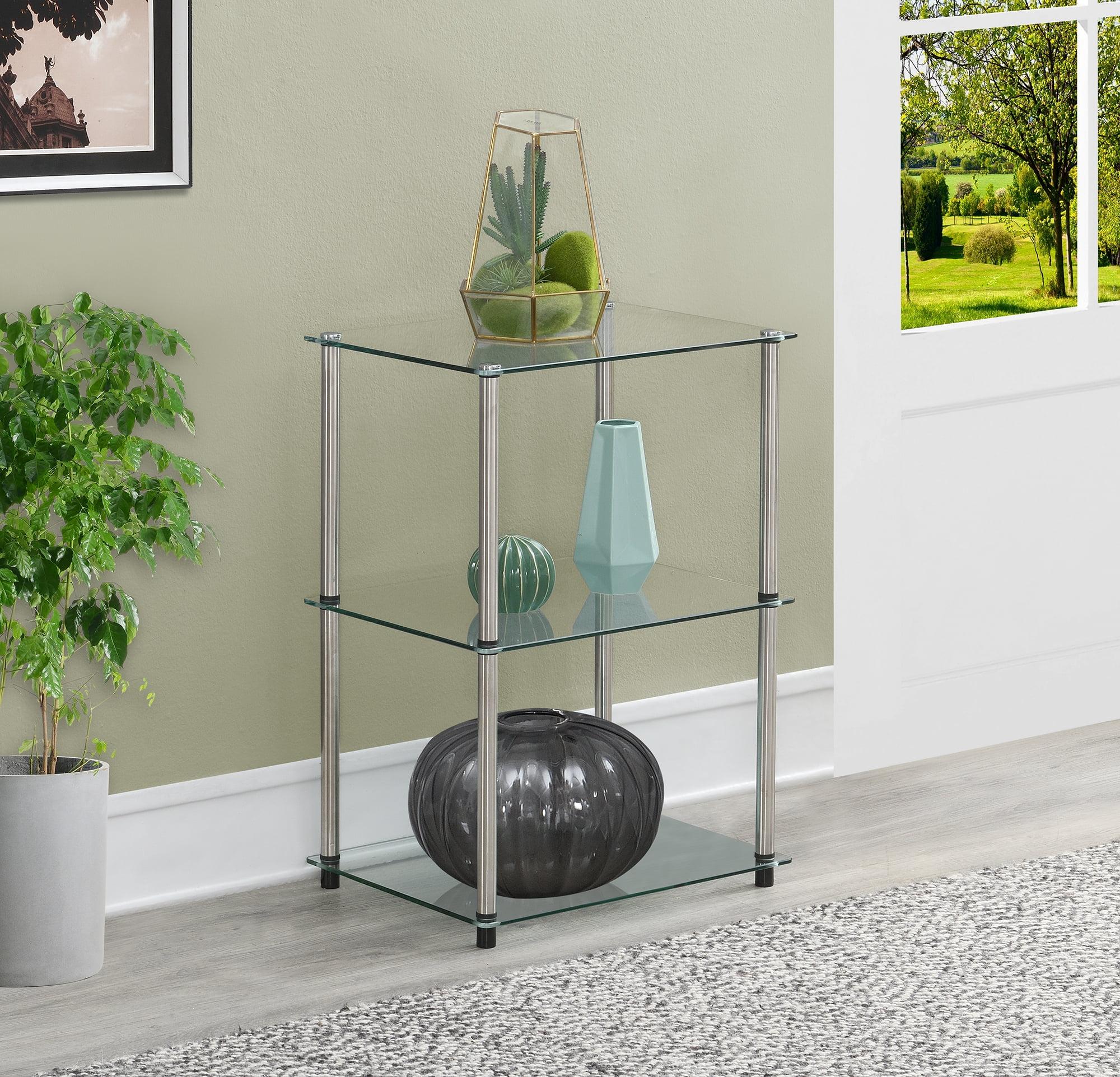 Clear Glass and Silver Metal 3-Tier End Table