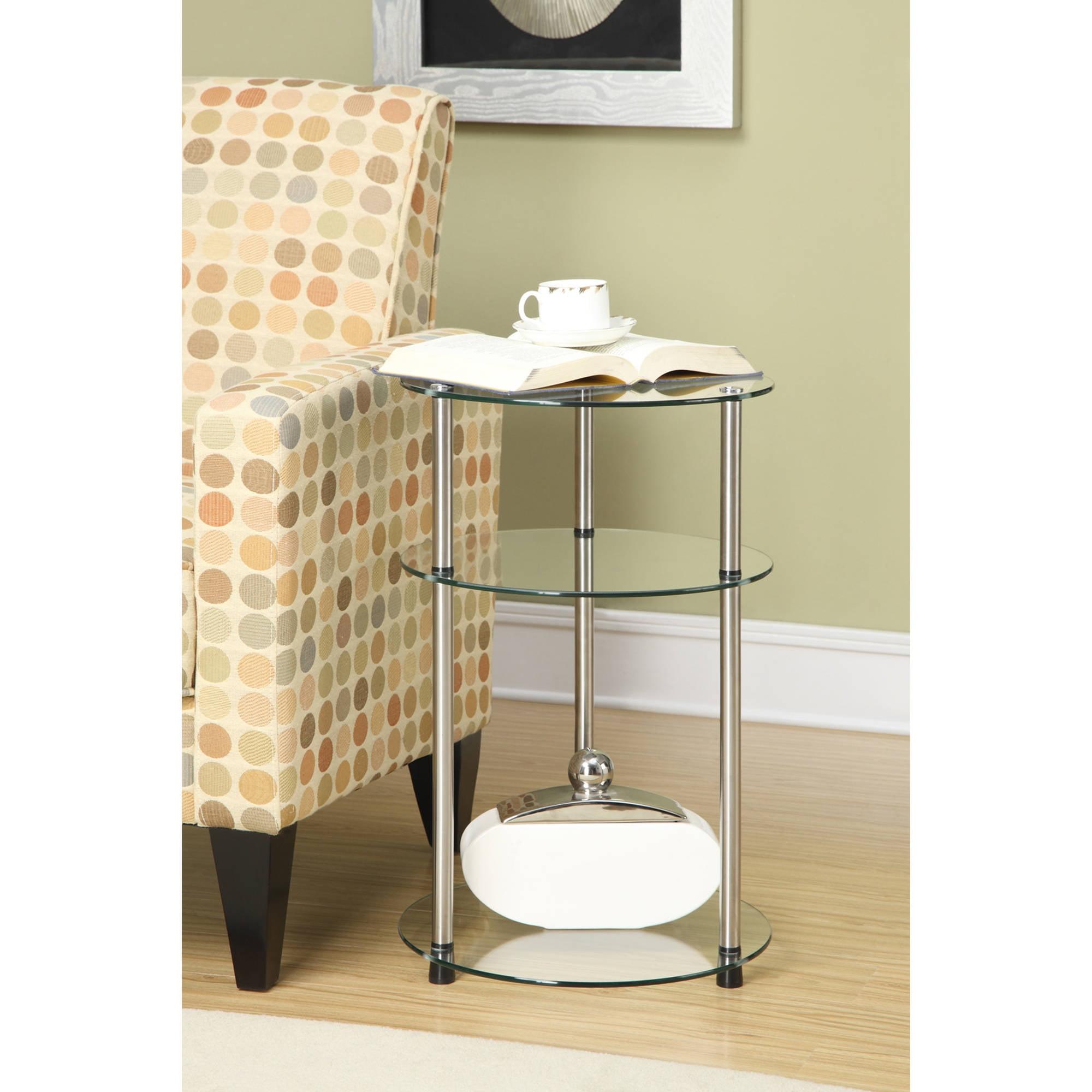 Elegant 16'' Round Metal and Glass 3-Tier Accent Table