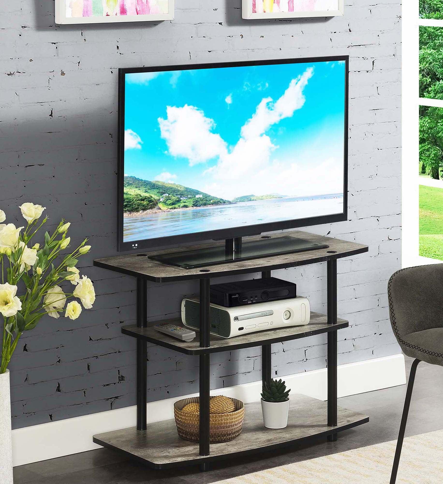 Faux Birch and Black 3-Tier TV Stand with Stainless Steel