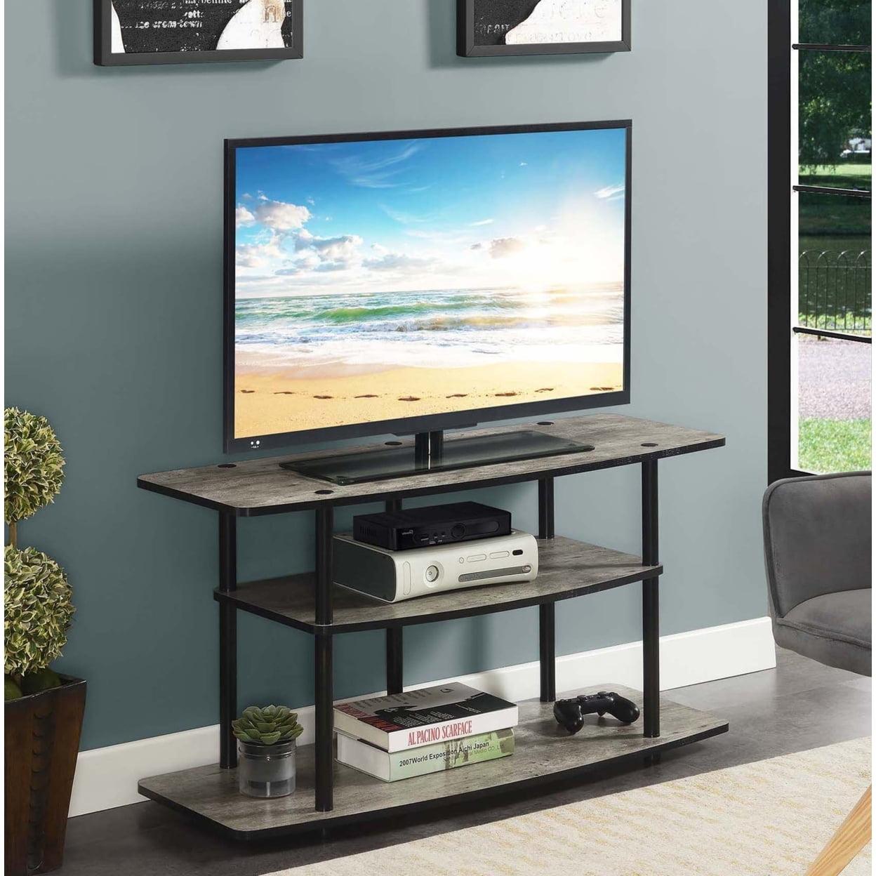 Modern Faux Birch and Black 3-Tier Wide TV Stand