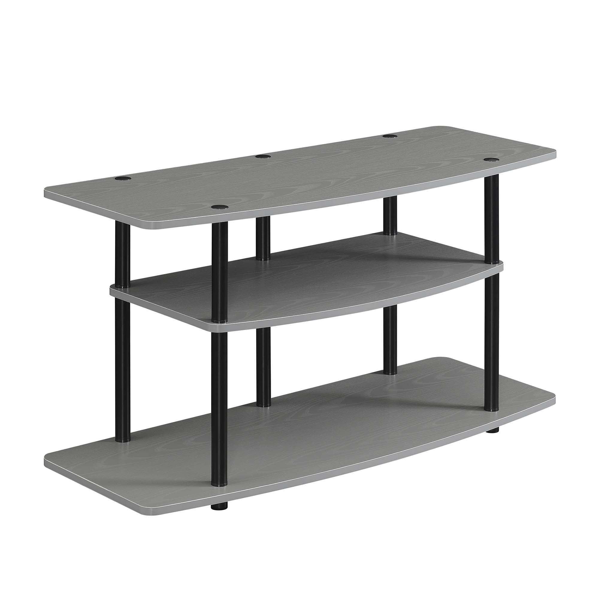 Gray and Black 3-Tier Wide TV Stand with Stainless Steel Poles