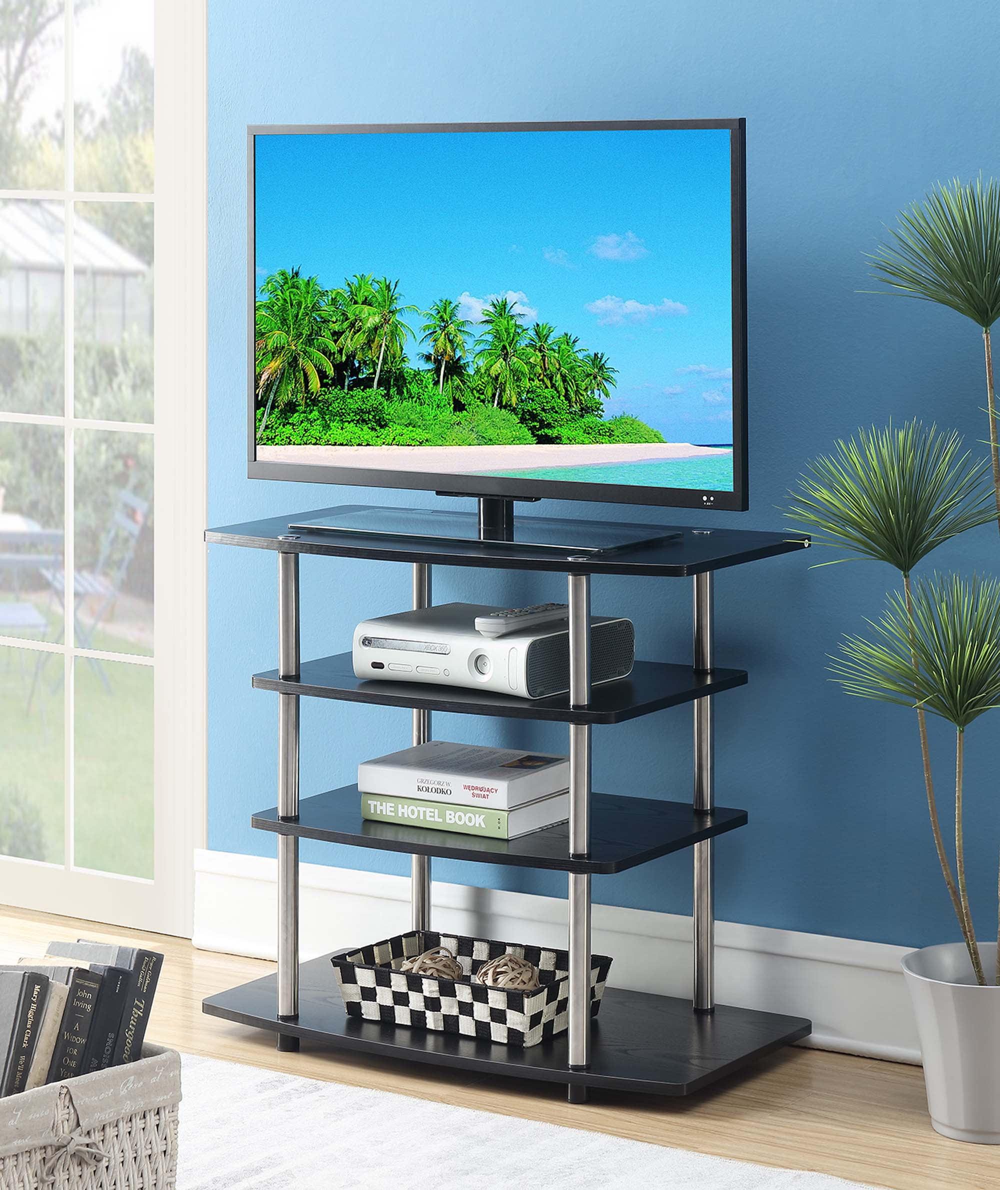 Black Particle Board and Stainless Steel Highboy TV Stand