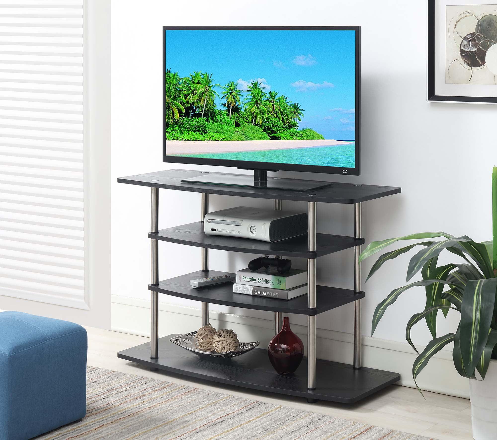 Black 42" Particle Board and Stainless Steel 4-Tier TV Stand