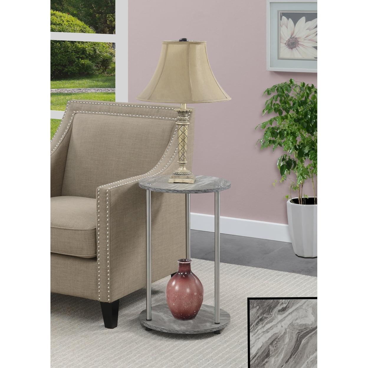 Elegant Faux Gray Marble & Chrome Round End Table