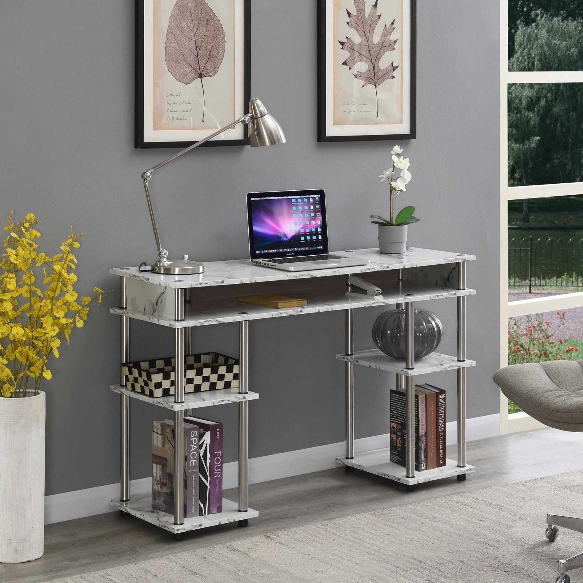 Convenience Concepts Designs2Go Student Desk with Shelves, White Faux Marble, All Ages - 30" Height