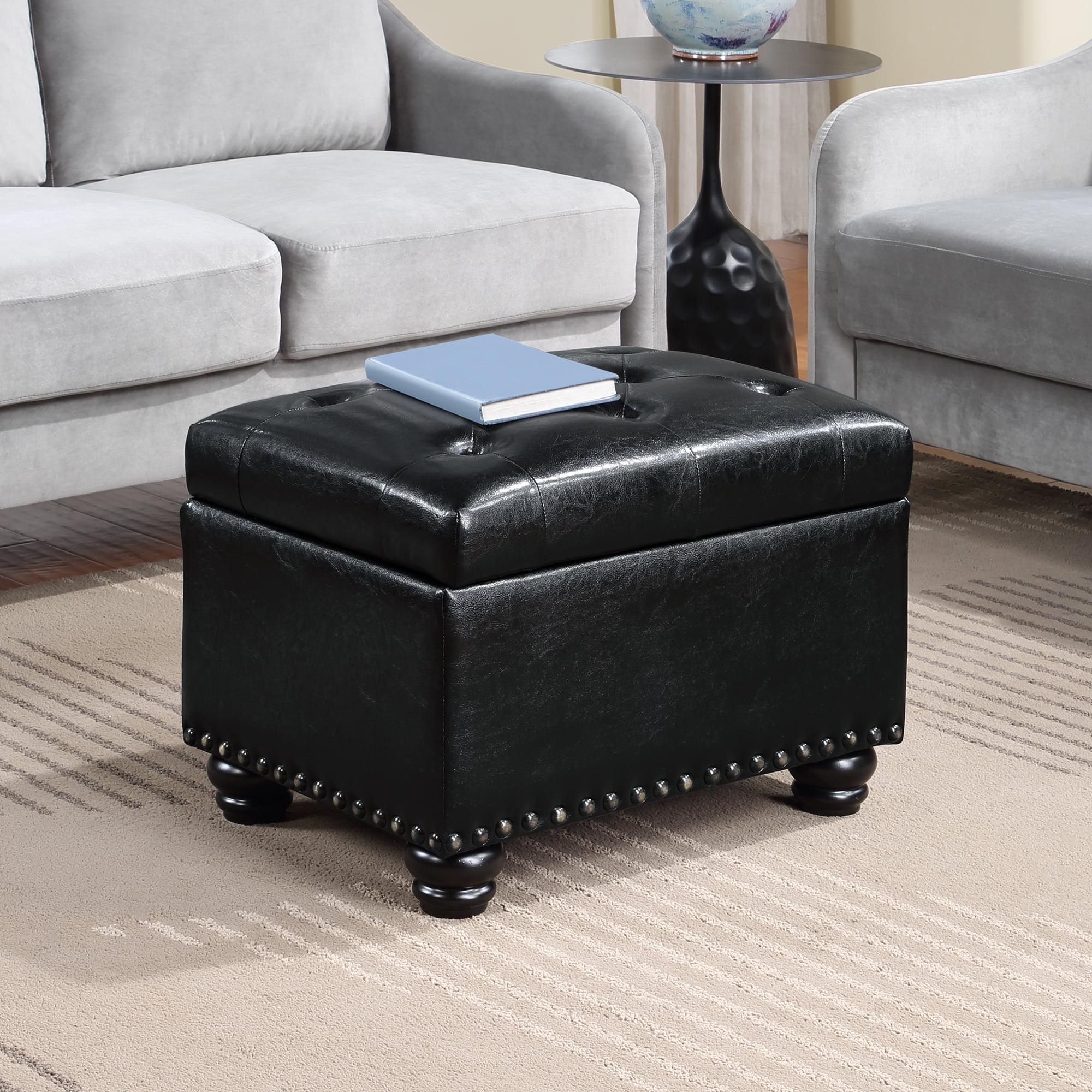 Convenience Concepts Designs4Comfort 5th Avenue Storage Ottoman, Black Faux Leather