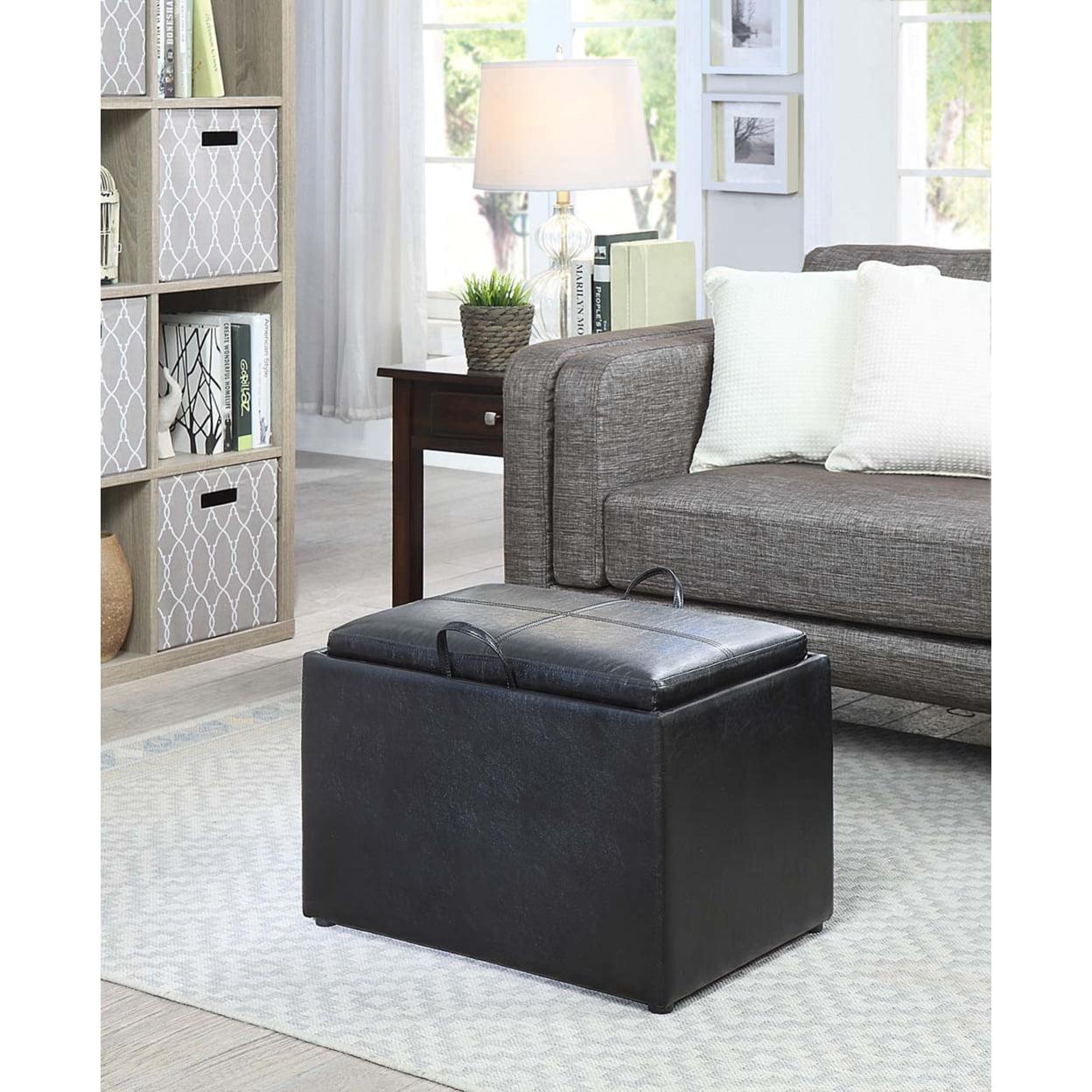 U-SHARE Designs4Comfort Accent Storage Ottoman 22.75" - Modern Foot Stool with Decorative Tray for Living Room, Dining Room, Office, Black Faux Leather