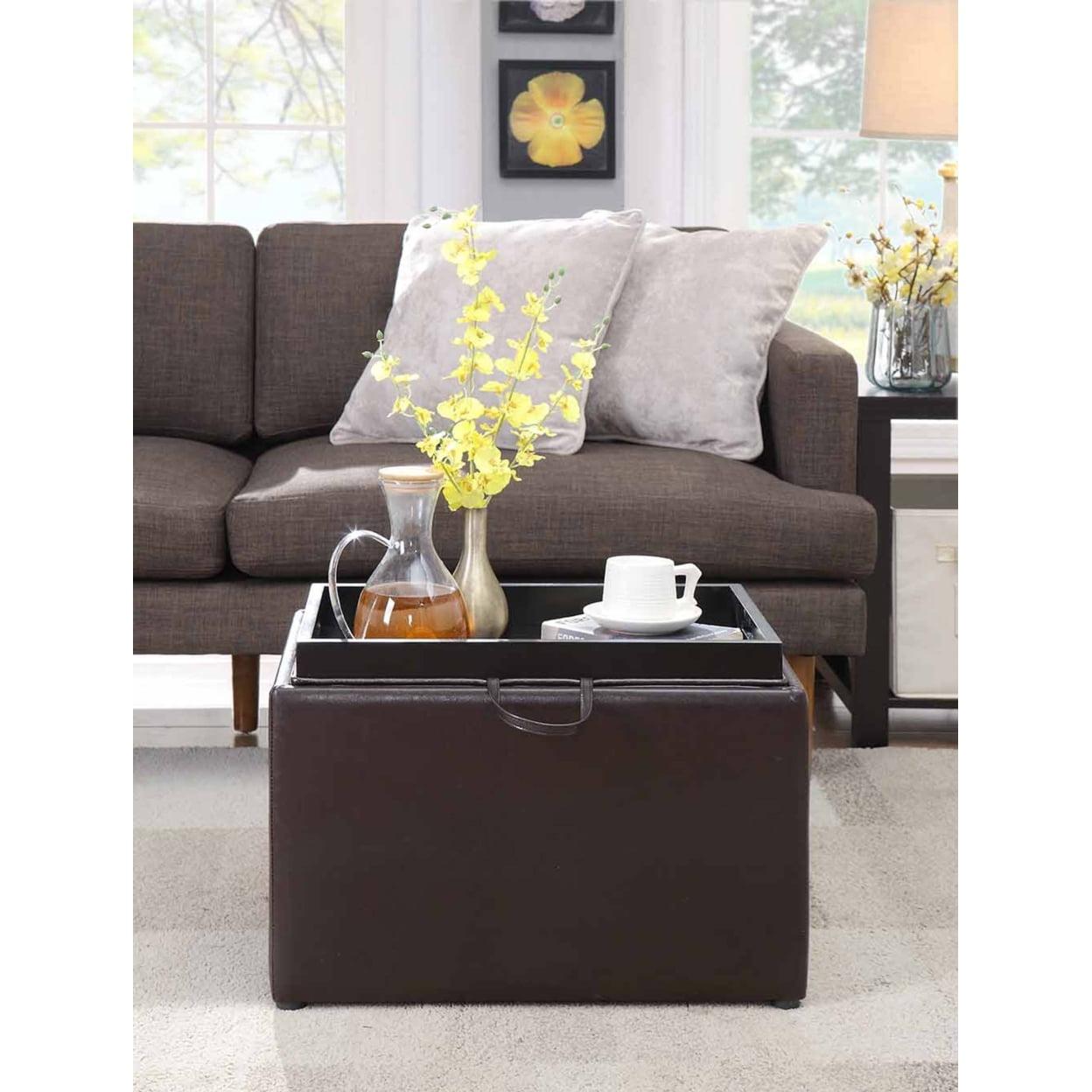 Designs4Comfort Accent Storage Ottoman in Espresso Faux Leather With Tray