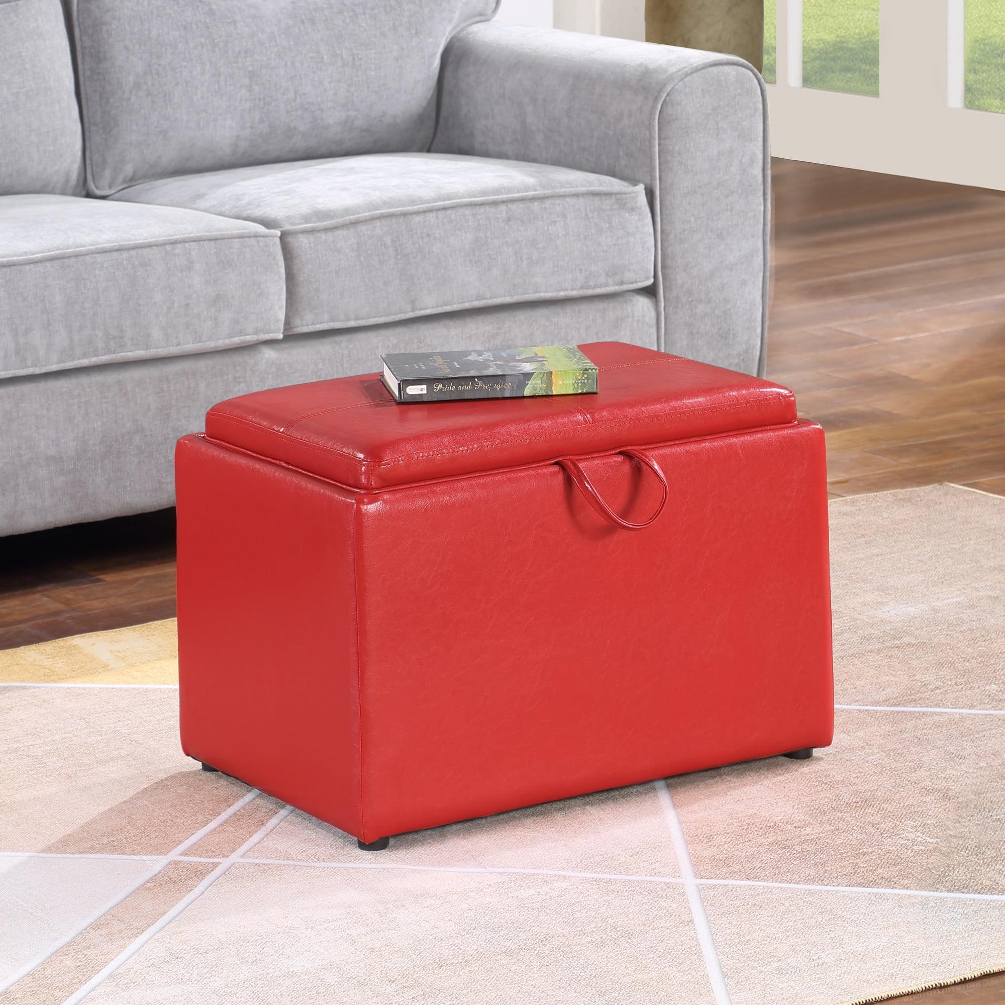 Convenience Concepts Designs4Comfort Accent Storage Ottoman with Reversible Tray, Red Faux Leather