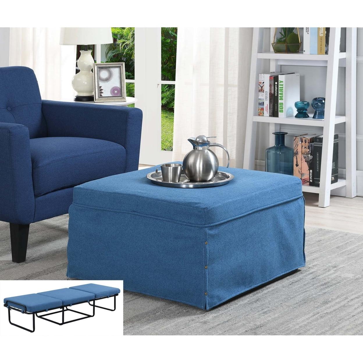 Convenience Concepts Designs4Comfort Folding Bed Ottoman Coffee Table, Soft Blue Fabric