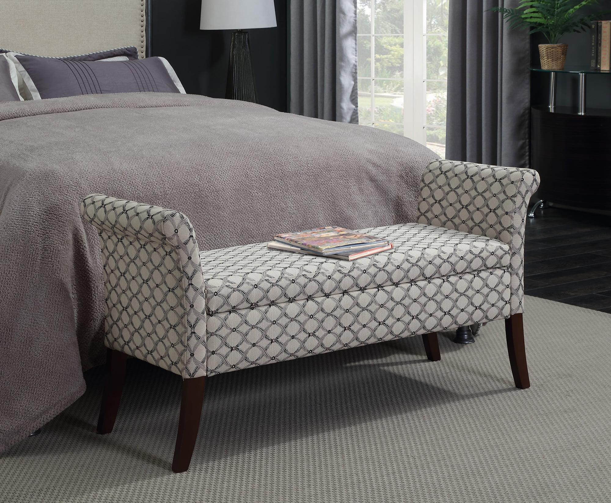 Elegant Ribbon Pattern Tufted Storage Bench with Rolled Armrests