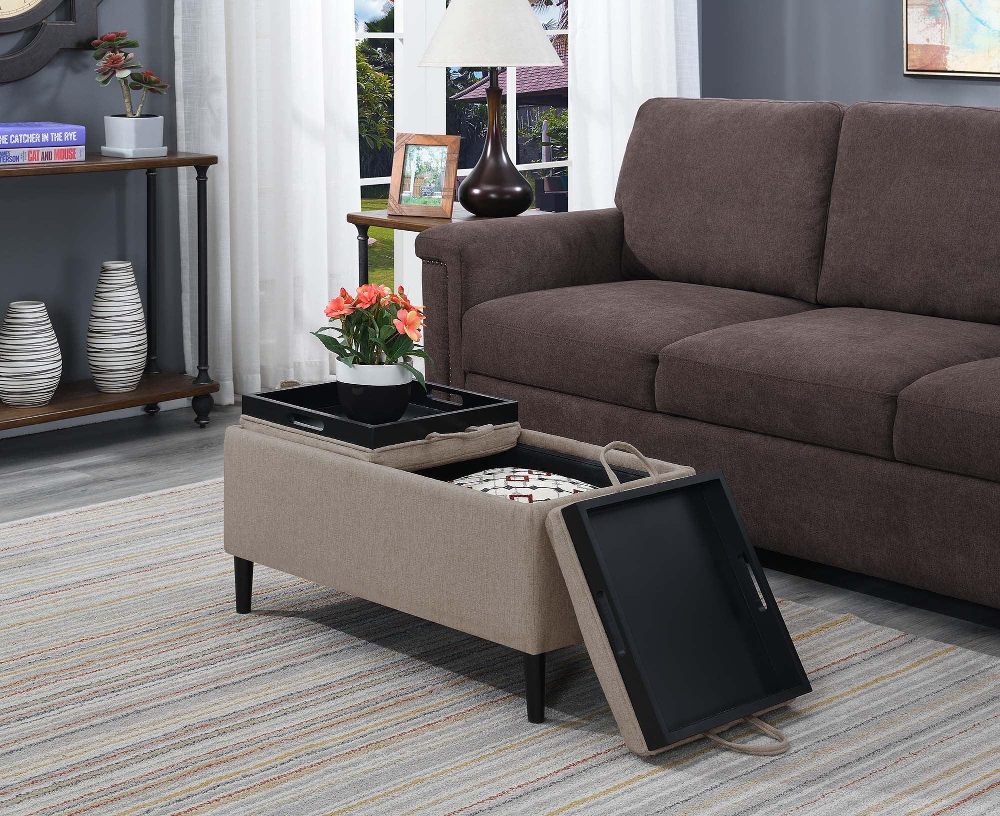 Designs4Comfort Magnolia Storage Ottoman with Trays Soft Beige Fabric