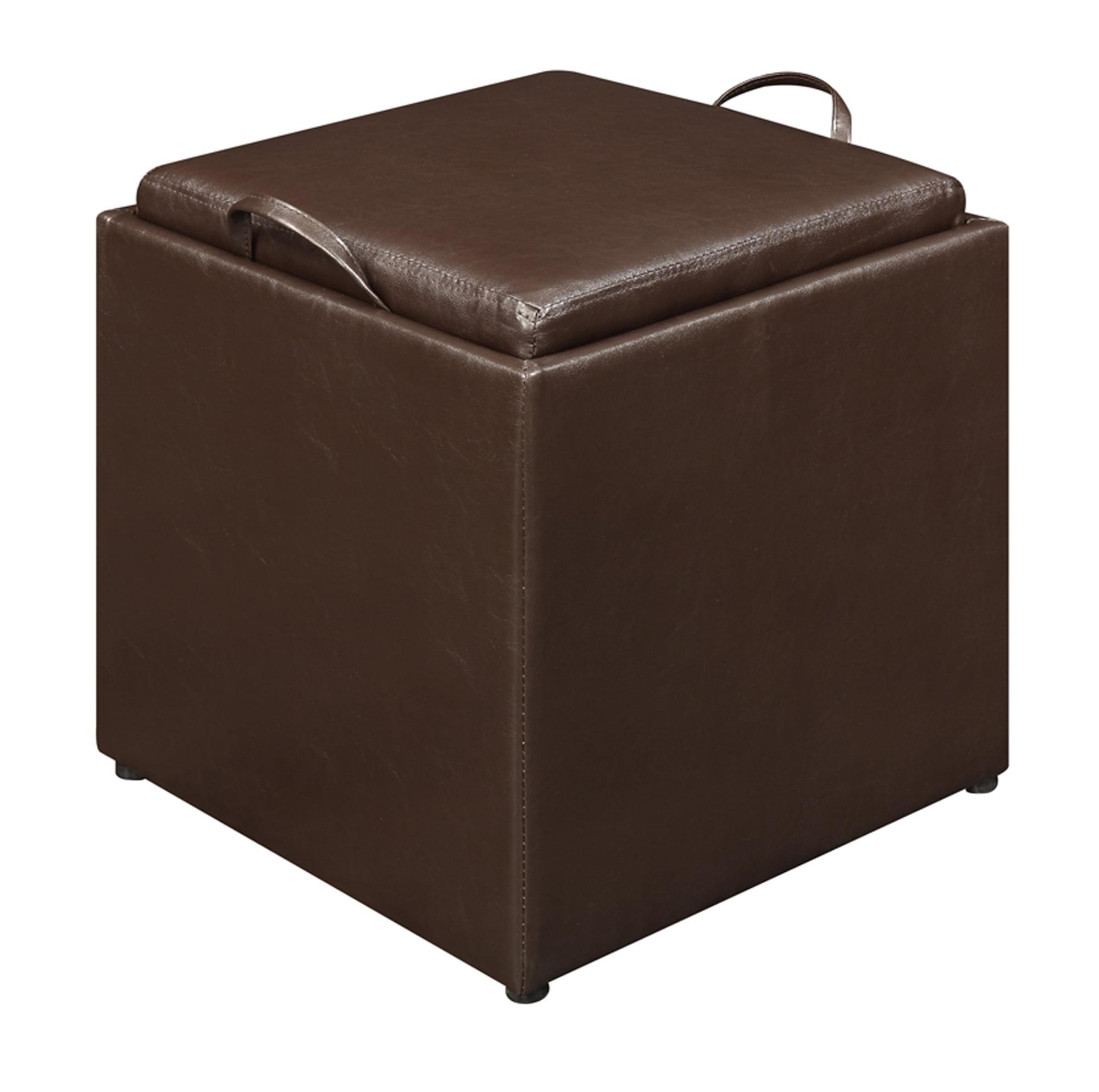 Convenience Concepts Designs4Comfort Park Avenue Single Ottoman with Stool and Reversible Tray, Espresso Faux Leather