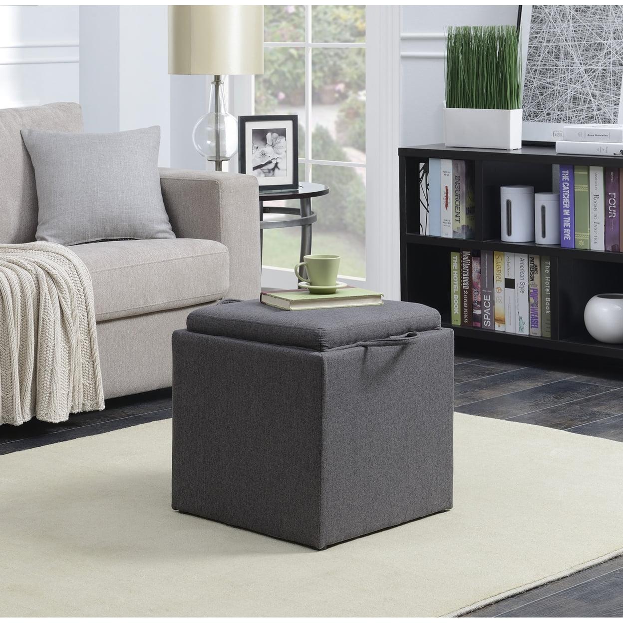 Park Avenue Soft Gray 18" Ottoman with Reversible Tray and Footstool