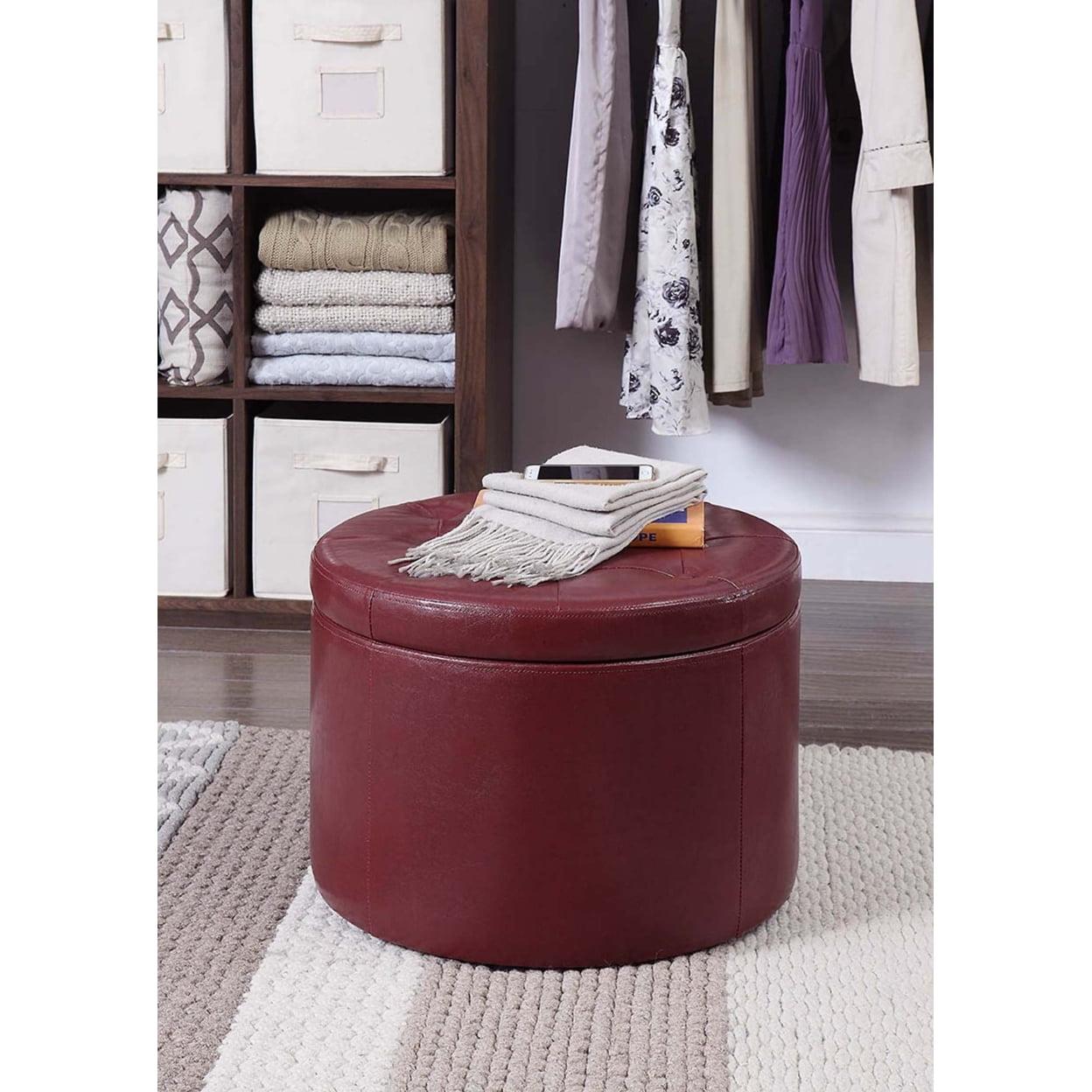 Convenience Concepts Designs4Comfort Round Shoe Ottoman, Burgandy