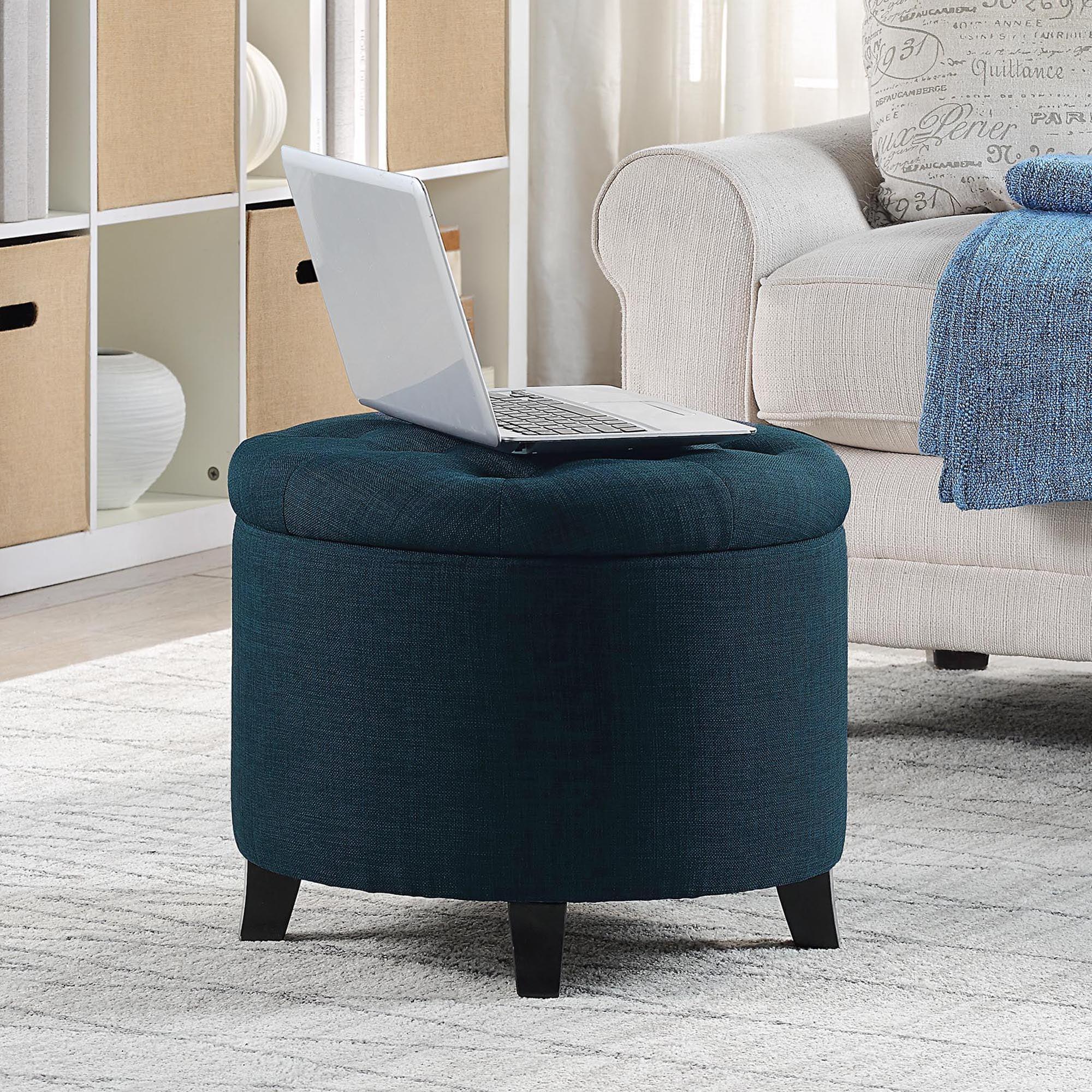 Convenience Concepts Designs4Comfort Round Storage Ottoman, Dark Blue Fabric