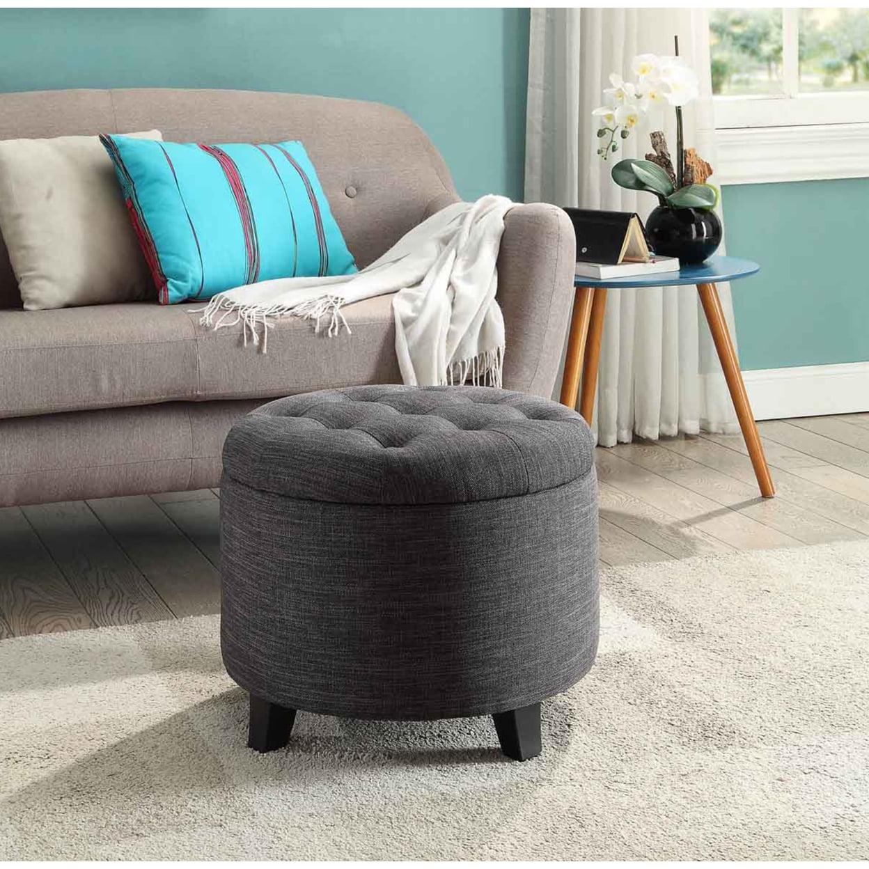 Convenience Concepts Designs4Comfort Round Ottoman in Gray Fabric