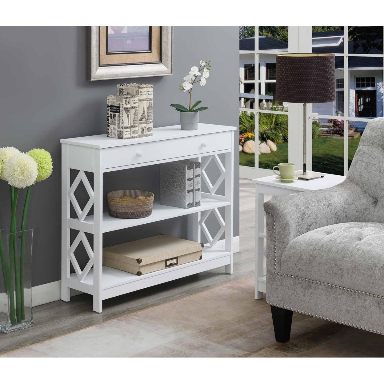 White Diamond Cutout 1-Drawer Console Table with Shelves