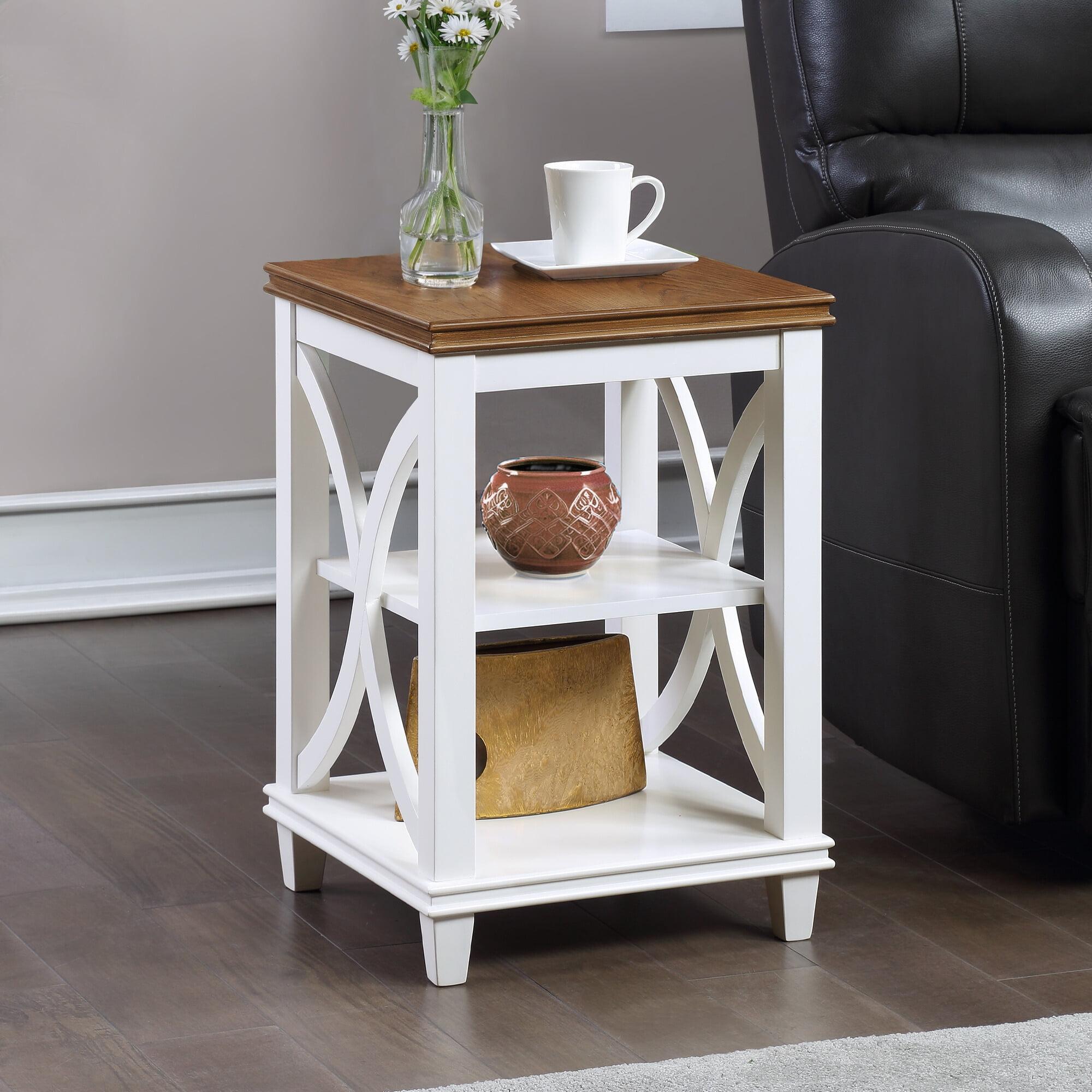 Florence Driftwood and White Wood End Table with Shelves