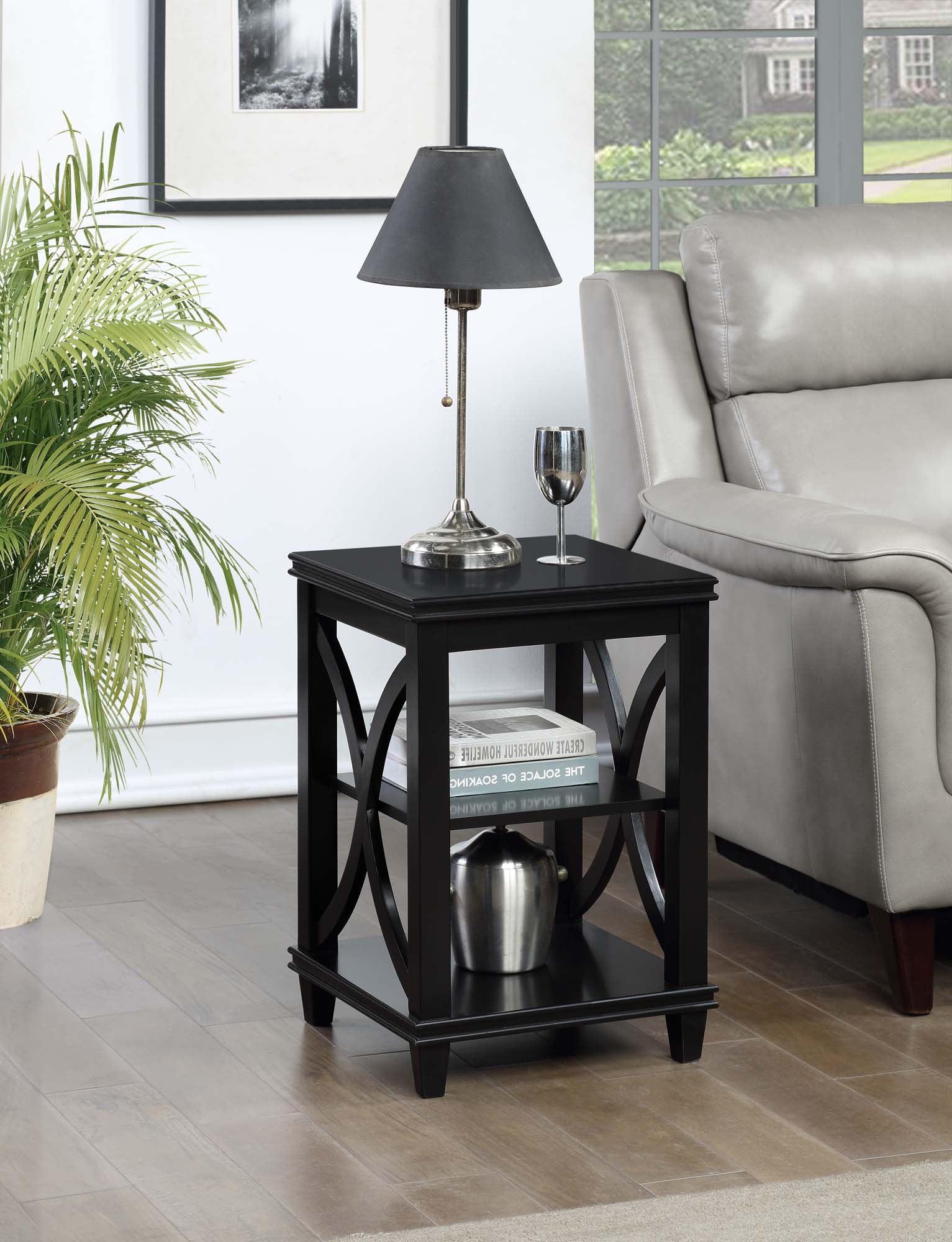 Elegant Florence Black Oak Veneer End Table with Shelves