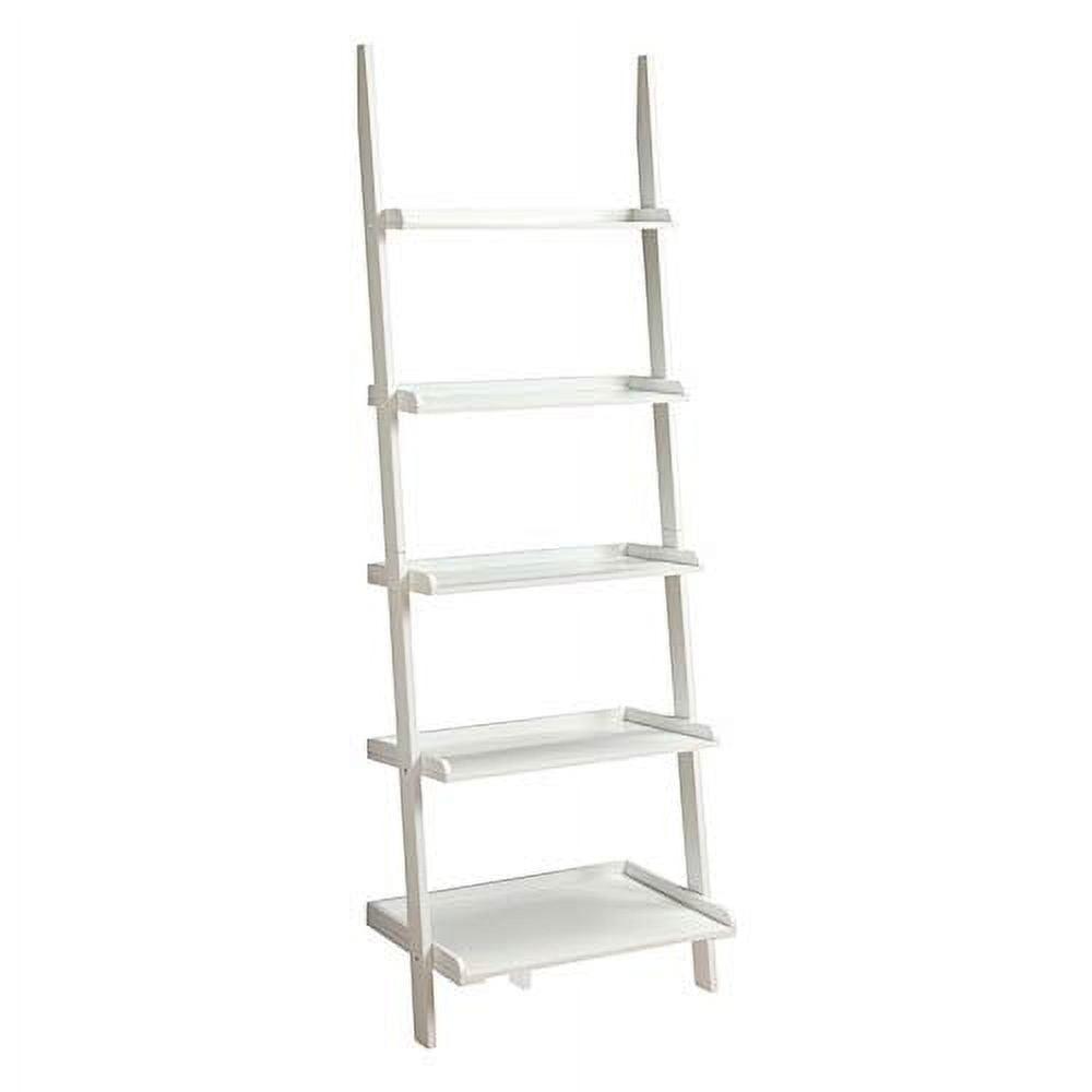 White Wooden Leaning Bookshelf Ladder with Five Shelves