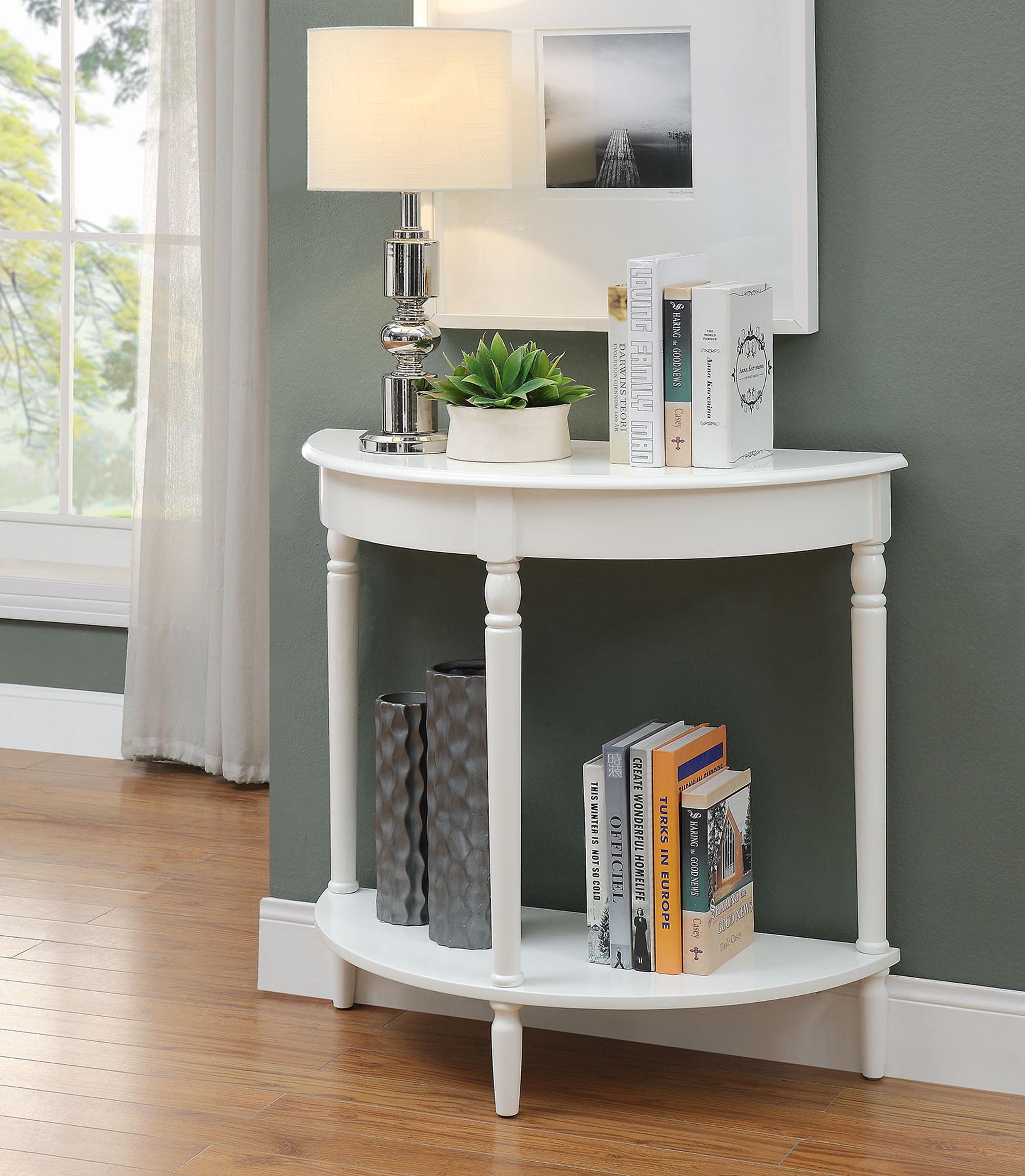 White Wood Half Moon Entryway Table with Storage Shelf