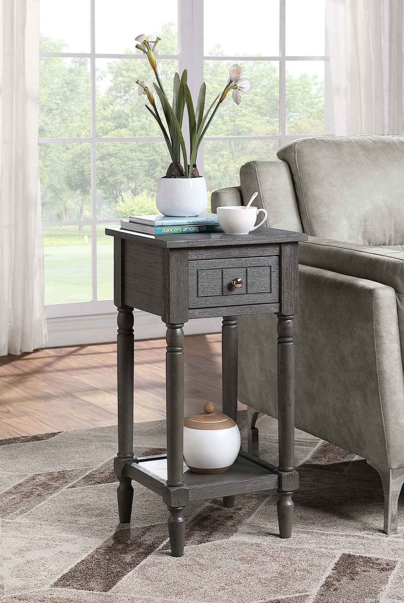 Convenience Concepts French Country Khloe 1 Drawer Accent Table with Shelf, Wirebrush Dark Gray