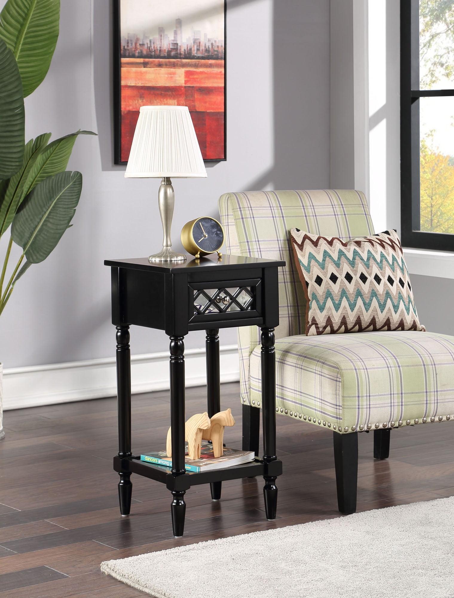 French Country Khloe Deluxe Black Wood and Metal 1-Drawer Accent Table