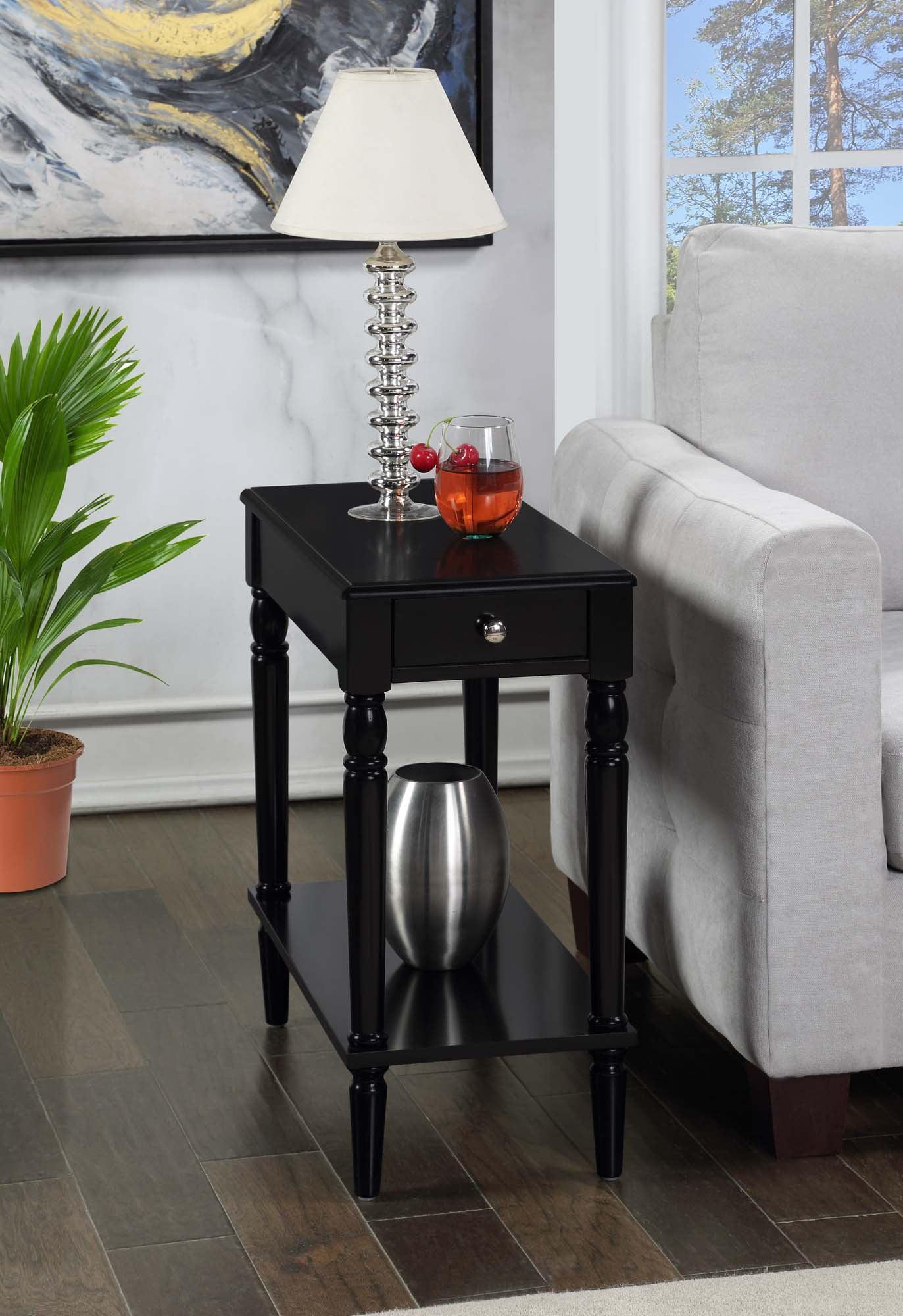 Elegant Square Black Wood End Table with Storage and Turned Legs