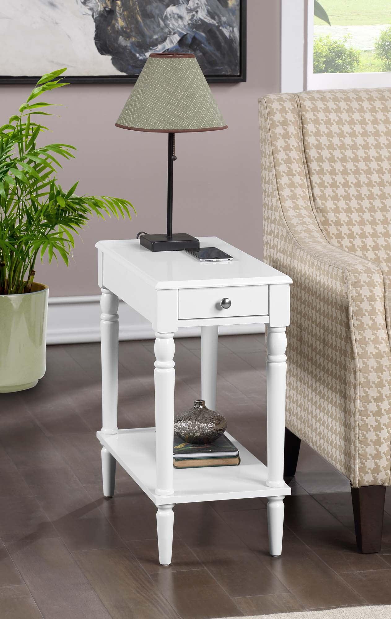 Elegant White Wood Chairside Table with Sculpted Legs and Storage