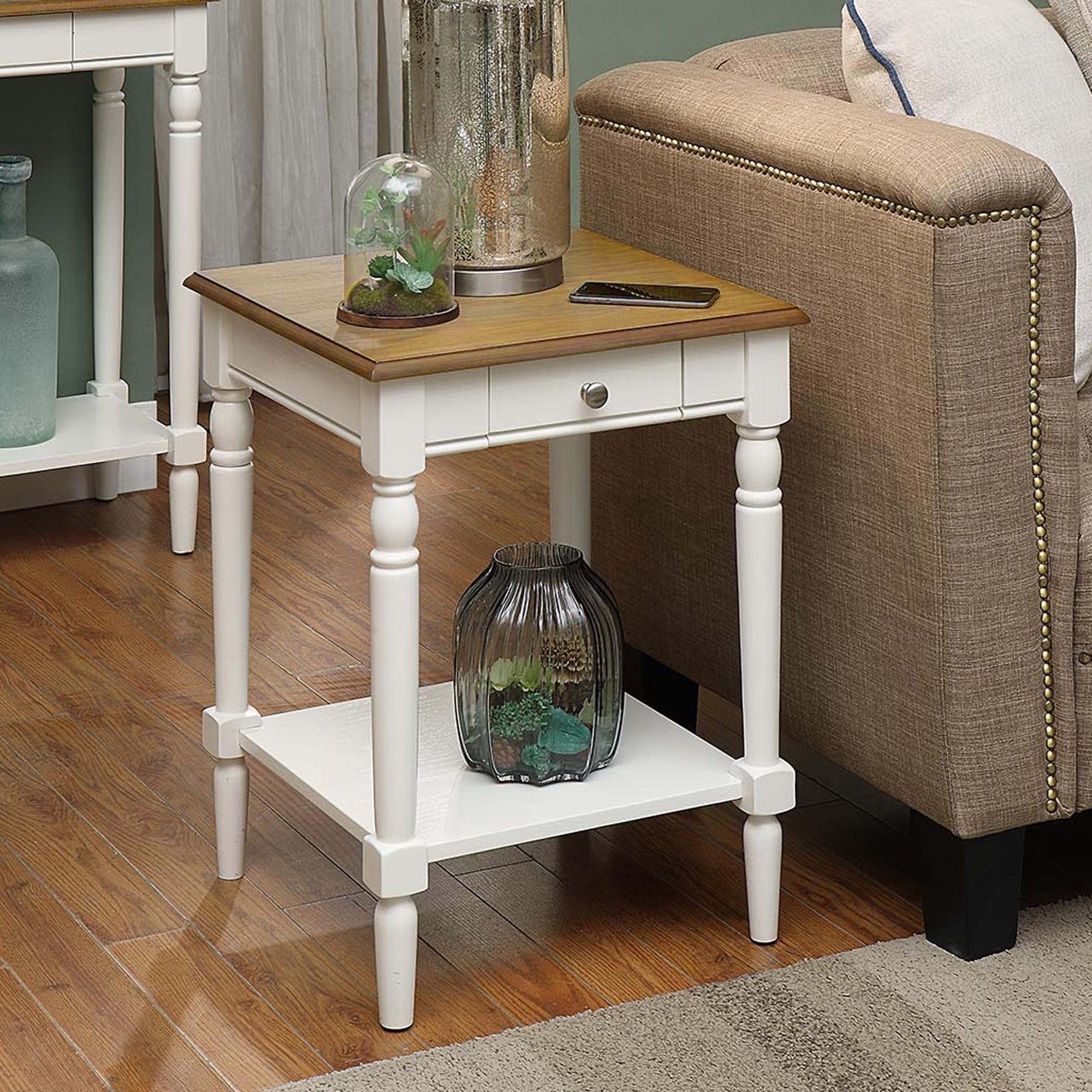 French Country Driftwood & White Square End Table with Storage