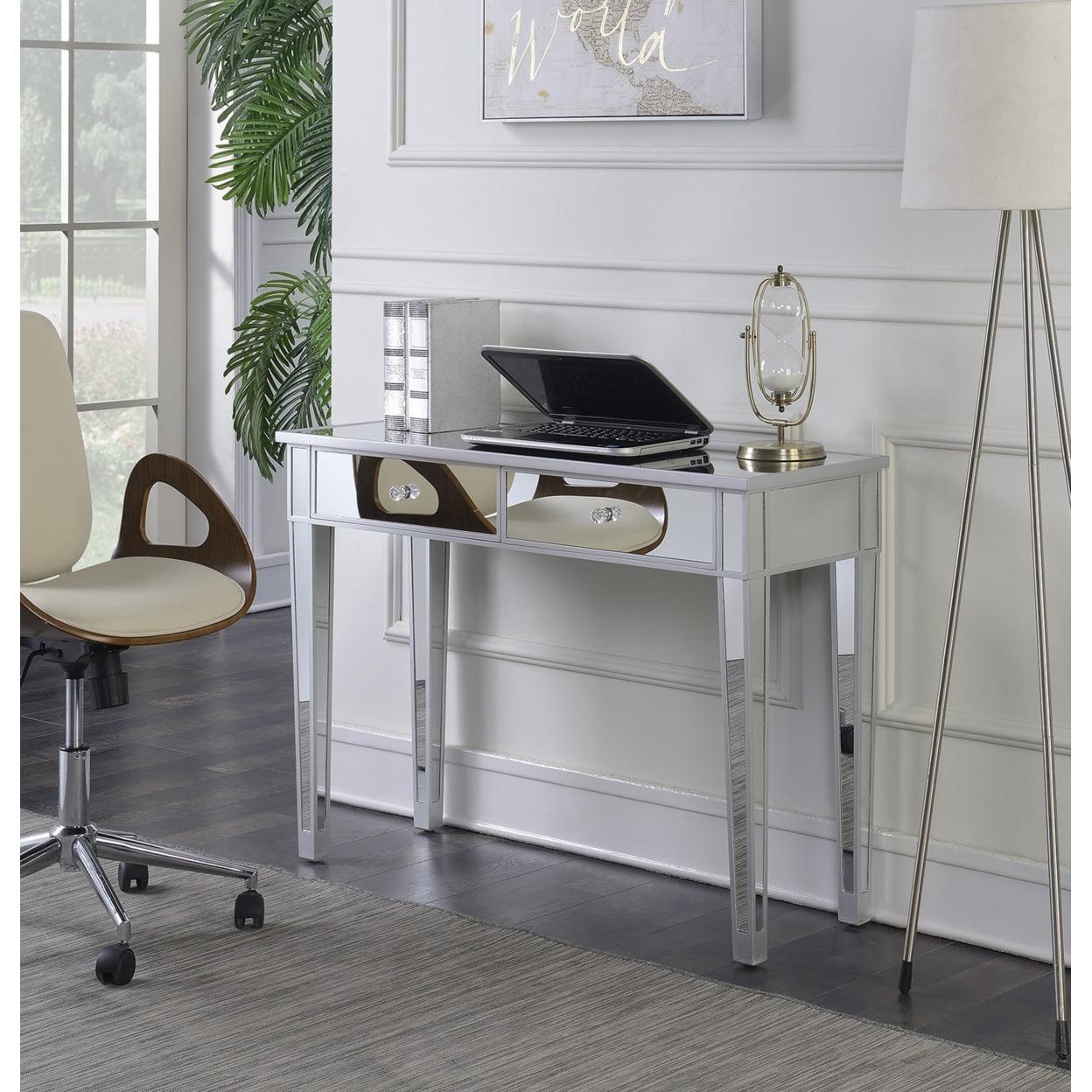 Convenience Concepts Gold Coast 30" Tall Mirrored 2 Drawer Desk/Console, Silver/Mirror, All Ages