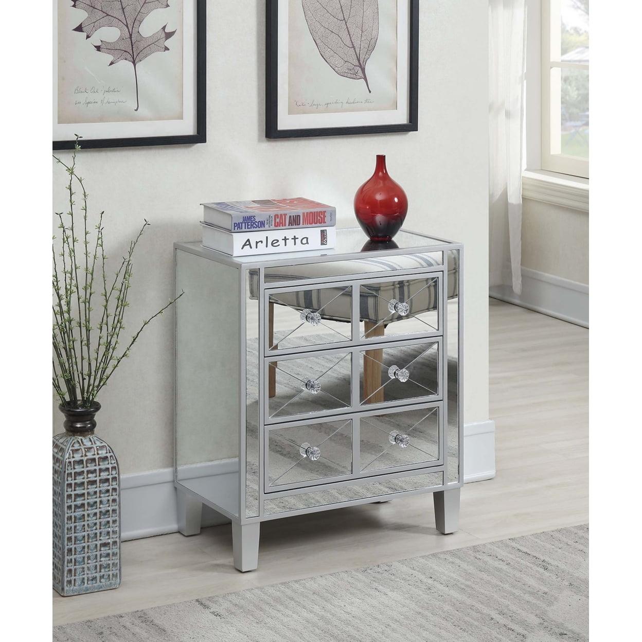 Convenience Concepts Gold Coast BettyB Mirrored 3 Drawer End Table, Mirror/Silver