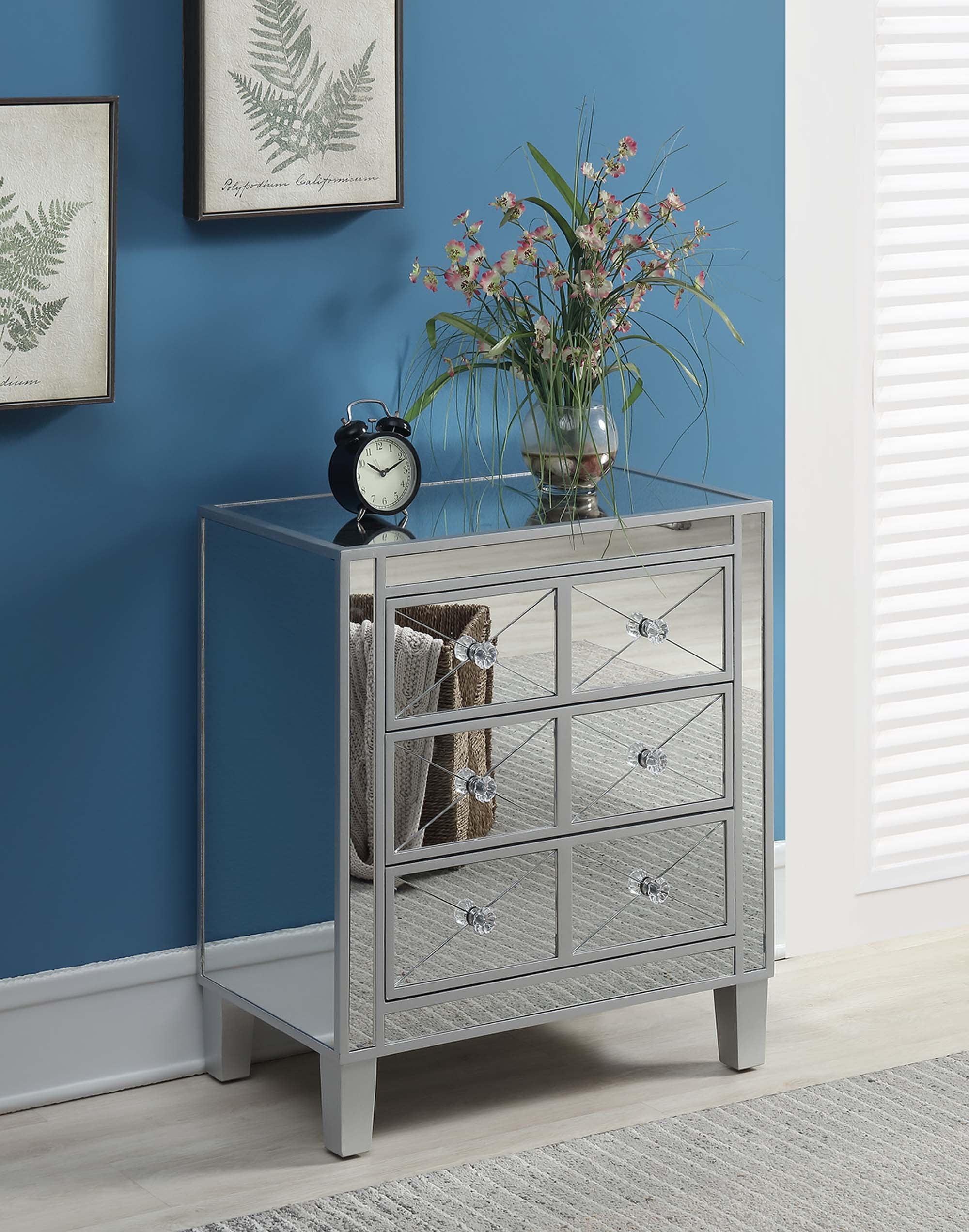 Silver Mirrored 3-Drawer End Table with Storage