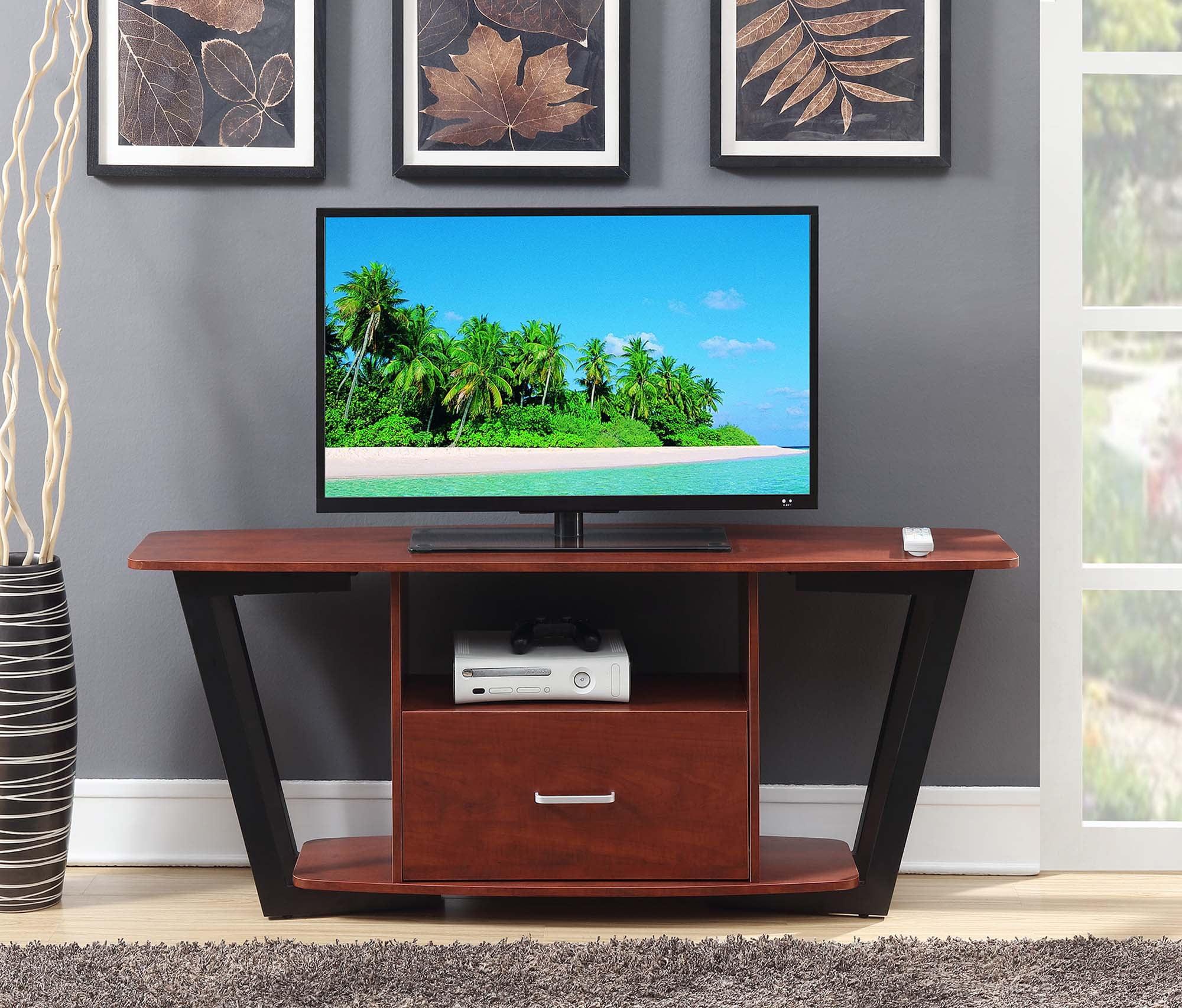 Cherry and Black 58" TV Stand with Cabinet