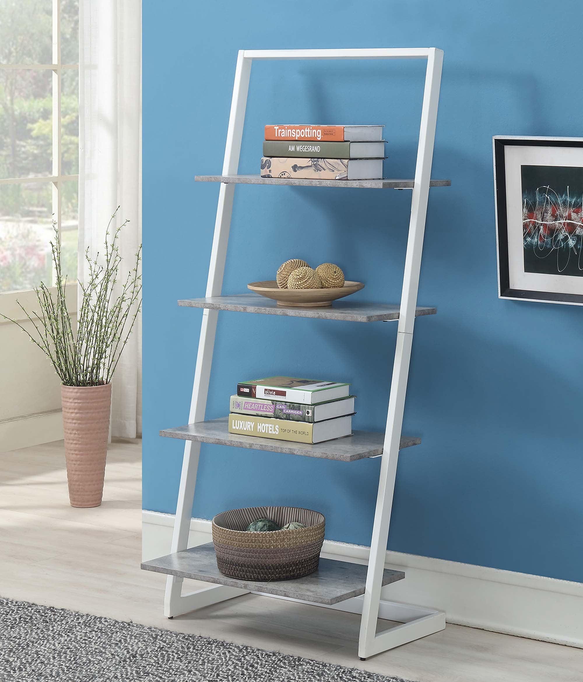 Beige 57" Industrial Ladder Bookcase with Metal Frame