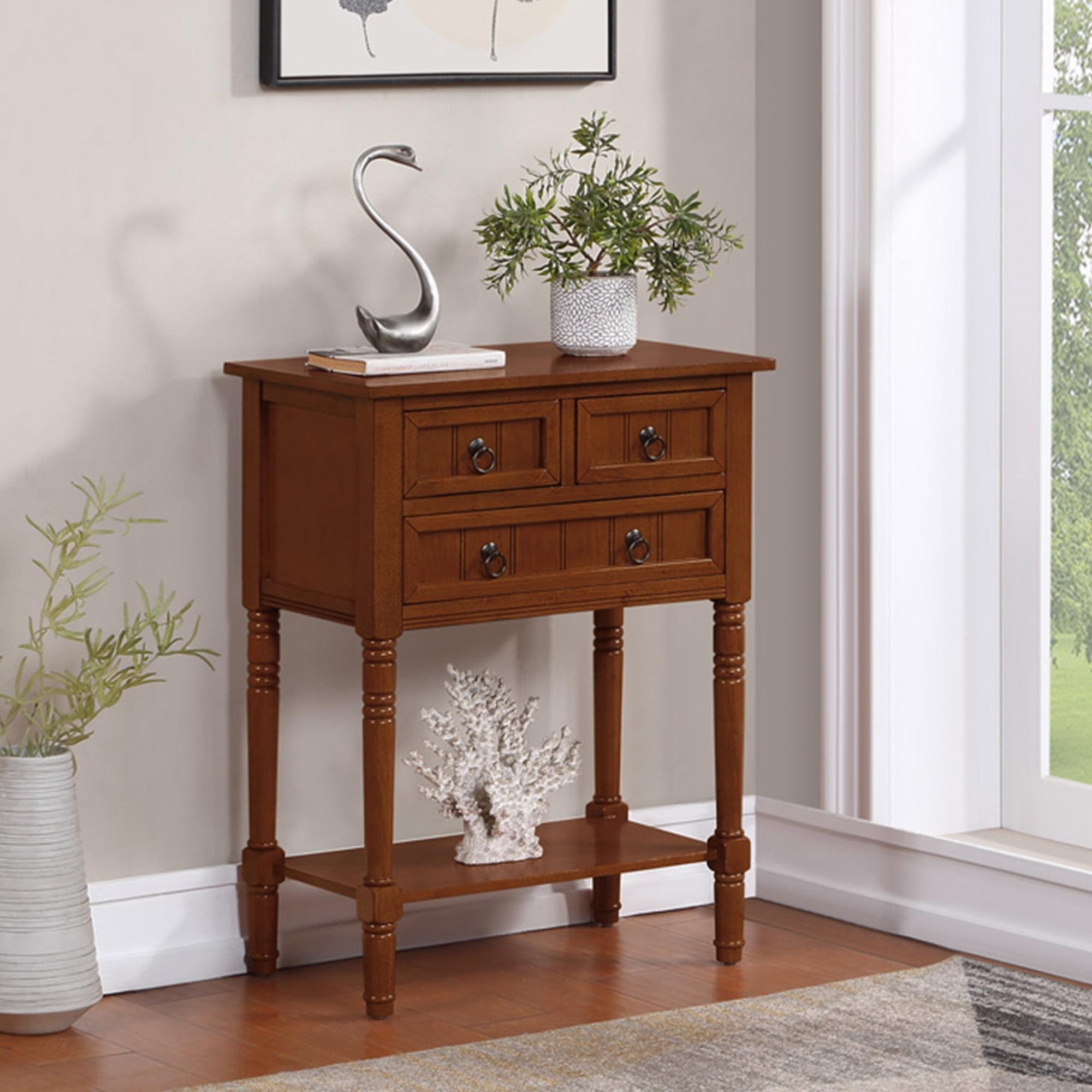 Elegant Cherry Wood Rectangular Hall Table with Storage Shelf and 3 Drawers