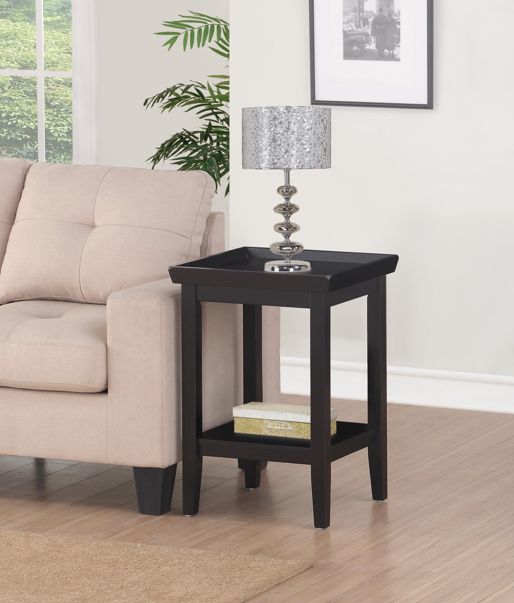 Ledgewood Black Solid Rubberwood Square End Table with Shelf