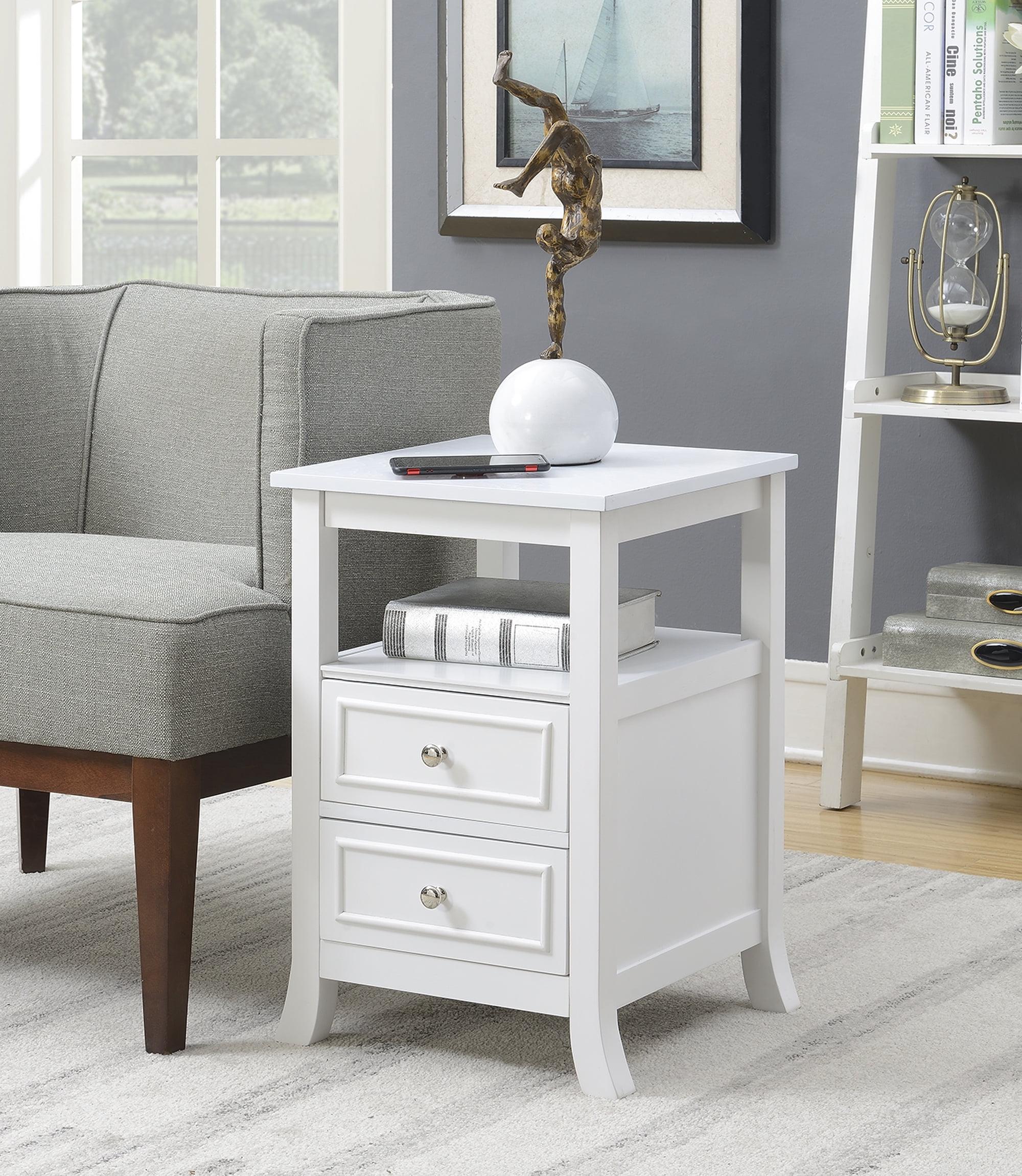 Convenience Concepts Melbourne 2 Drawer End Table with Shelf, White