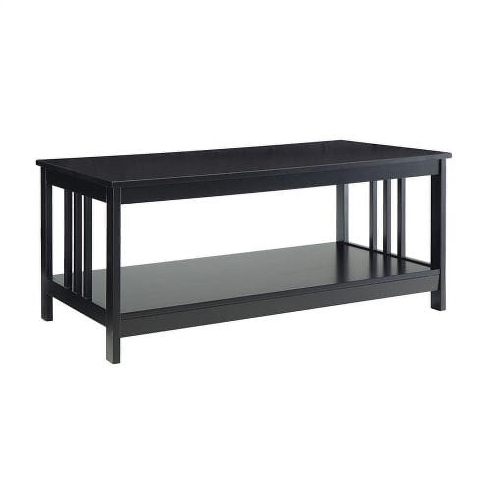 Classic Mission-Style Black Wood Coffee Table with Shelf