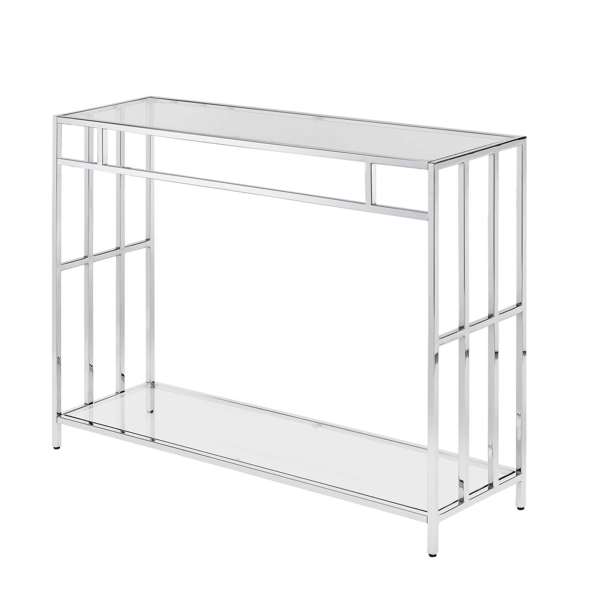 Mission Clear Glass and Chrome Console Table with Storage