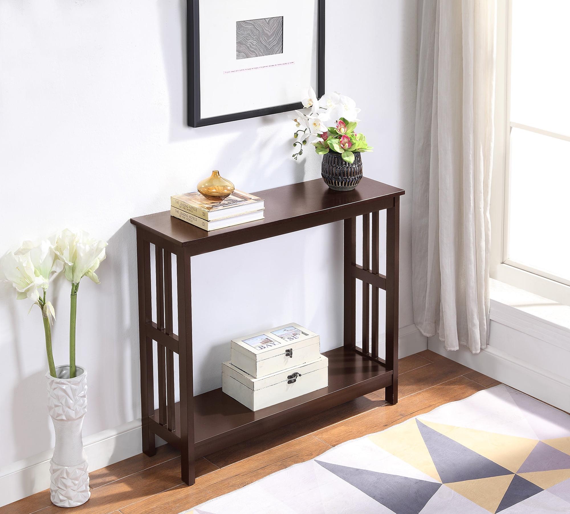 Espresso Mission-Inspired Console Table with Bottom Shelf
