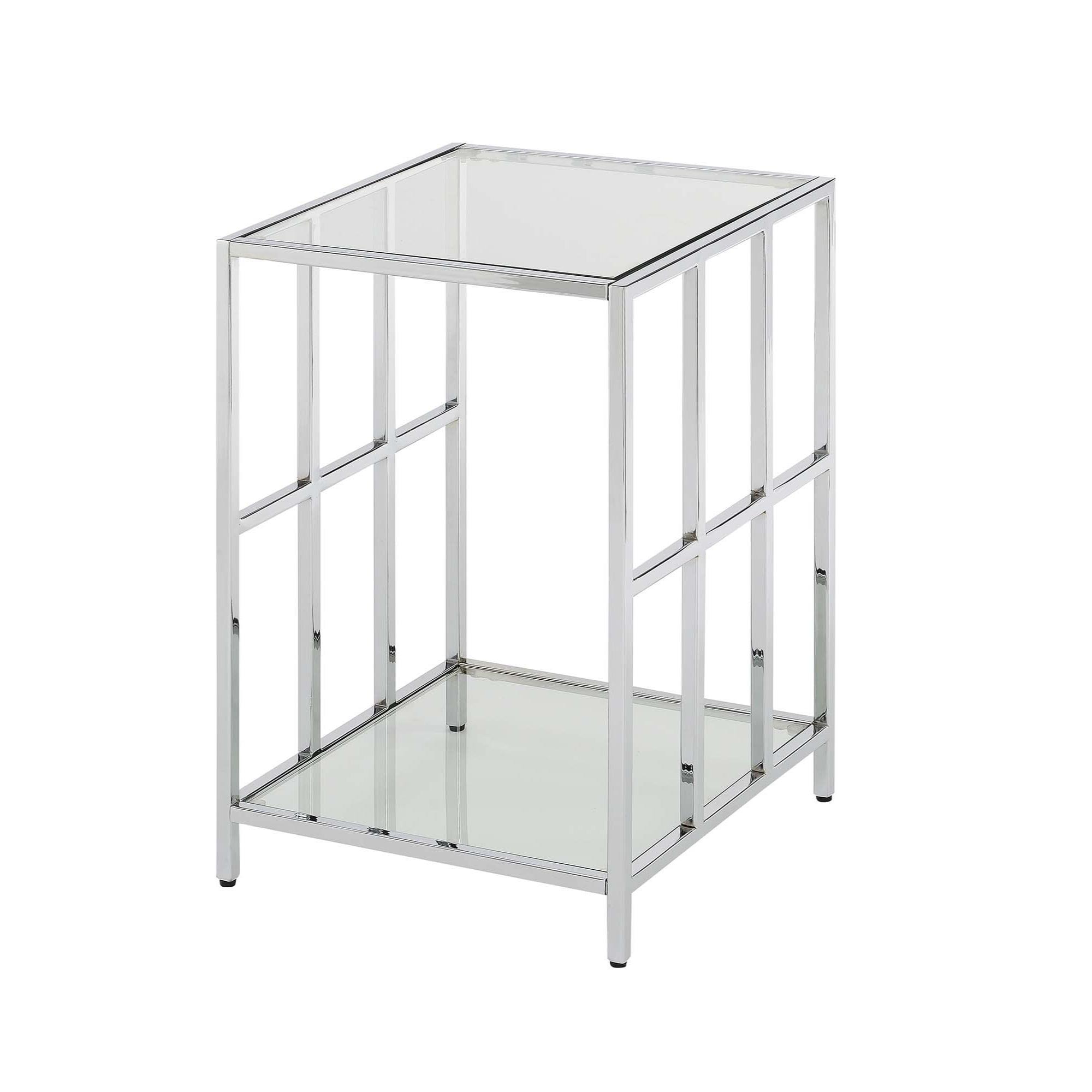 Contemporary Mirrored Glass Metal End Table with Chrome Finish