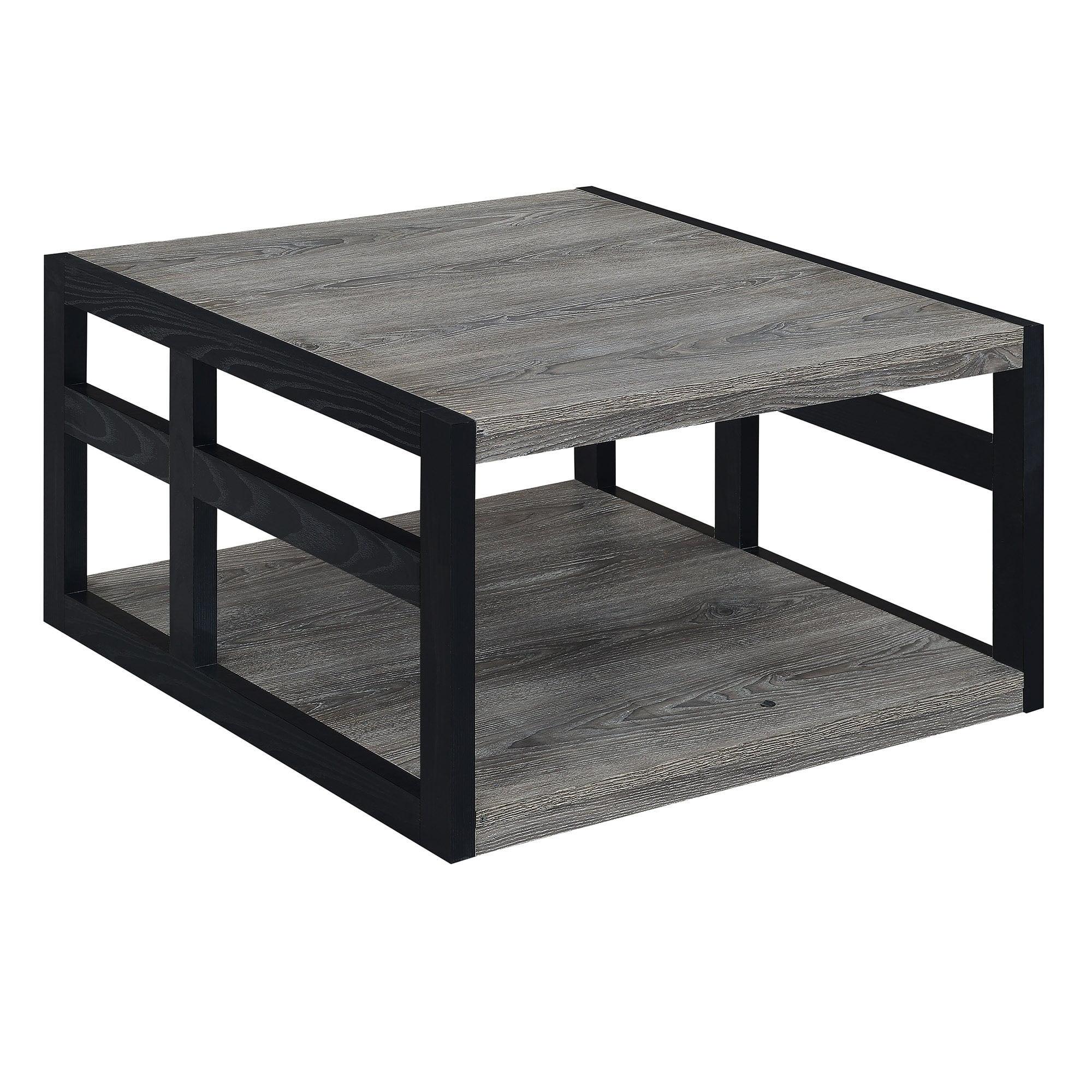 Monterey Square Contemporary Gray Wood Coffee Table with Shelf