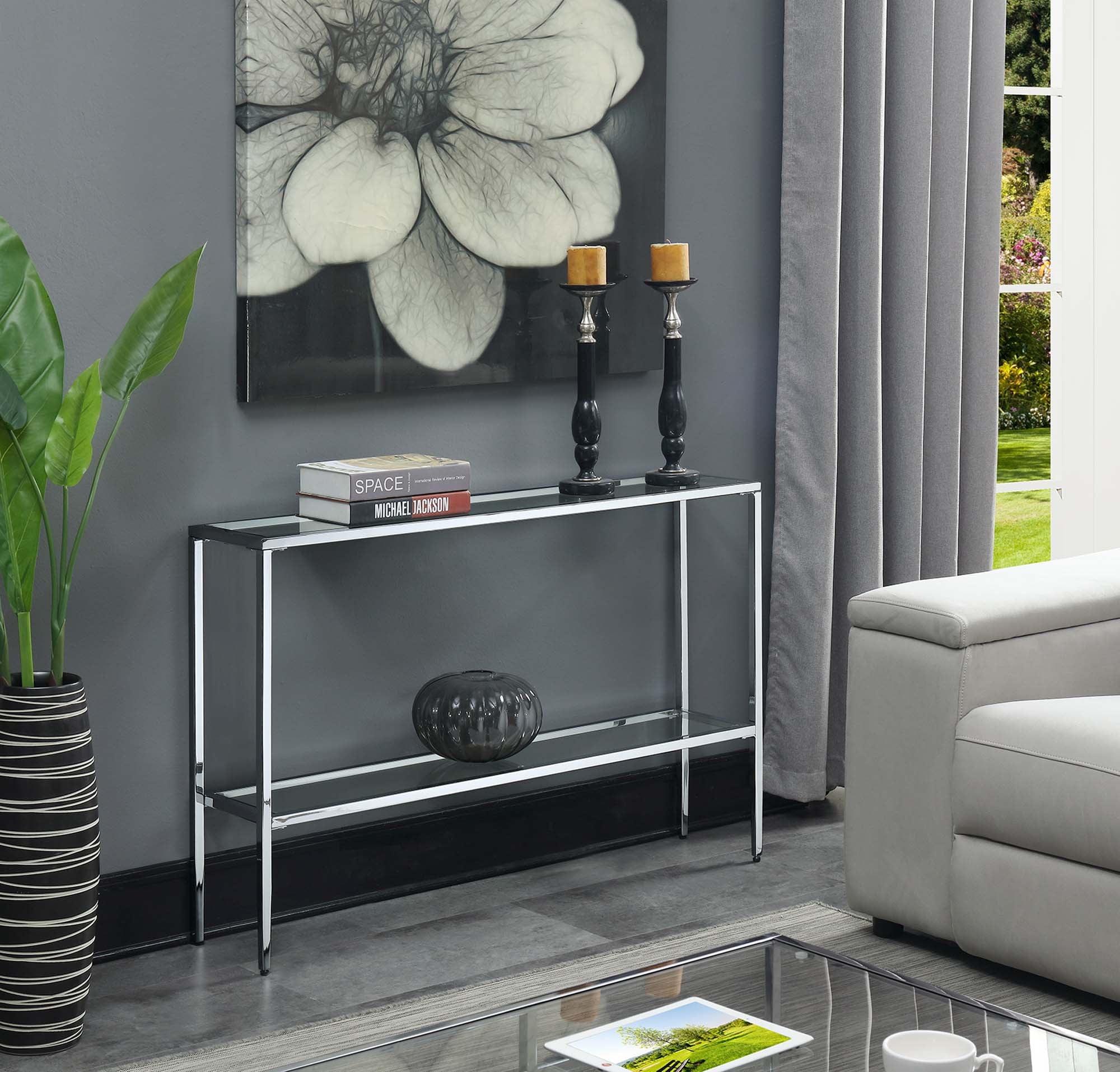Elegant Nadia Chrome and Glass Console Table with Dual Shelves