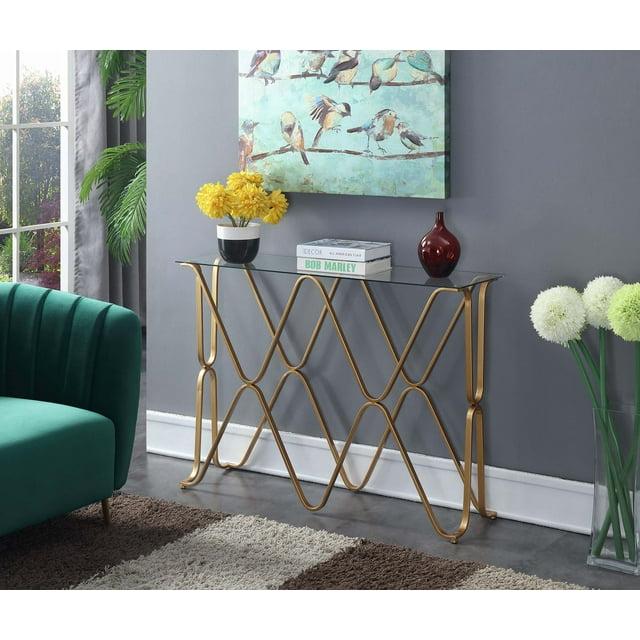 Convenience Concepts Neptune Console Table in Glass Top and Gold Metal Frame Finish